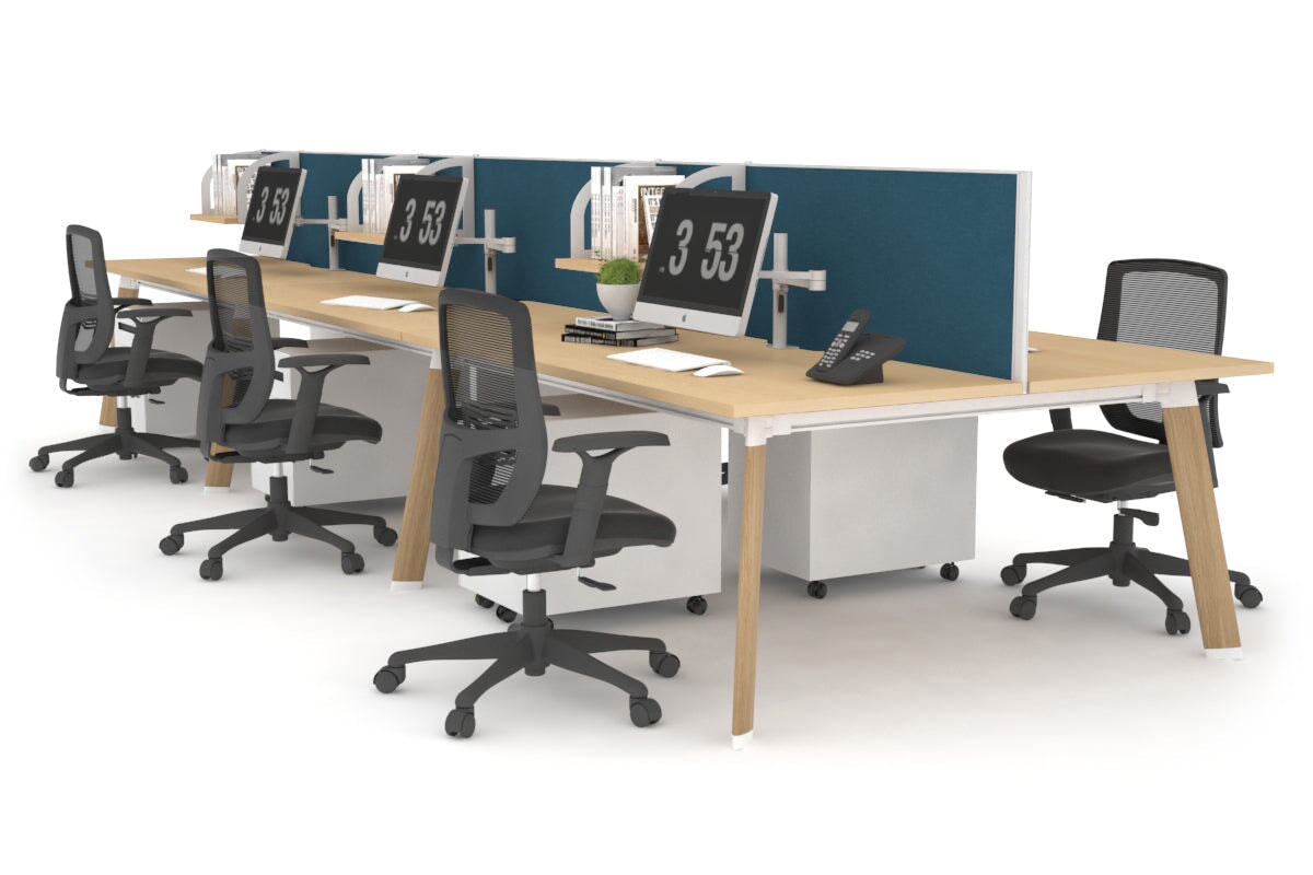 6-Person Wooden Workstation with Cable Management - 1600L x 800W Office Desk for Team Collaboration | Perfect for Open Office Spaces & Coworking Environments