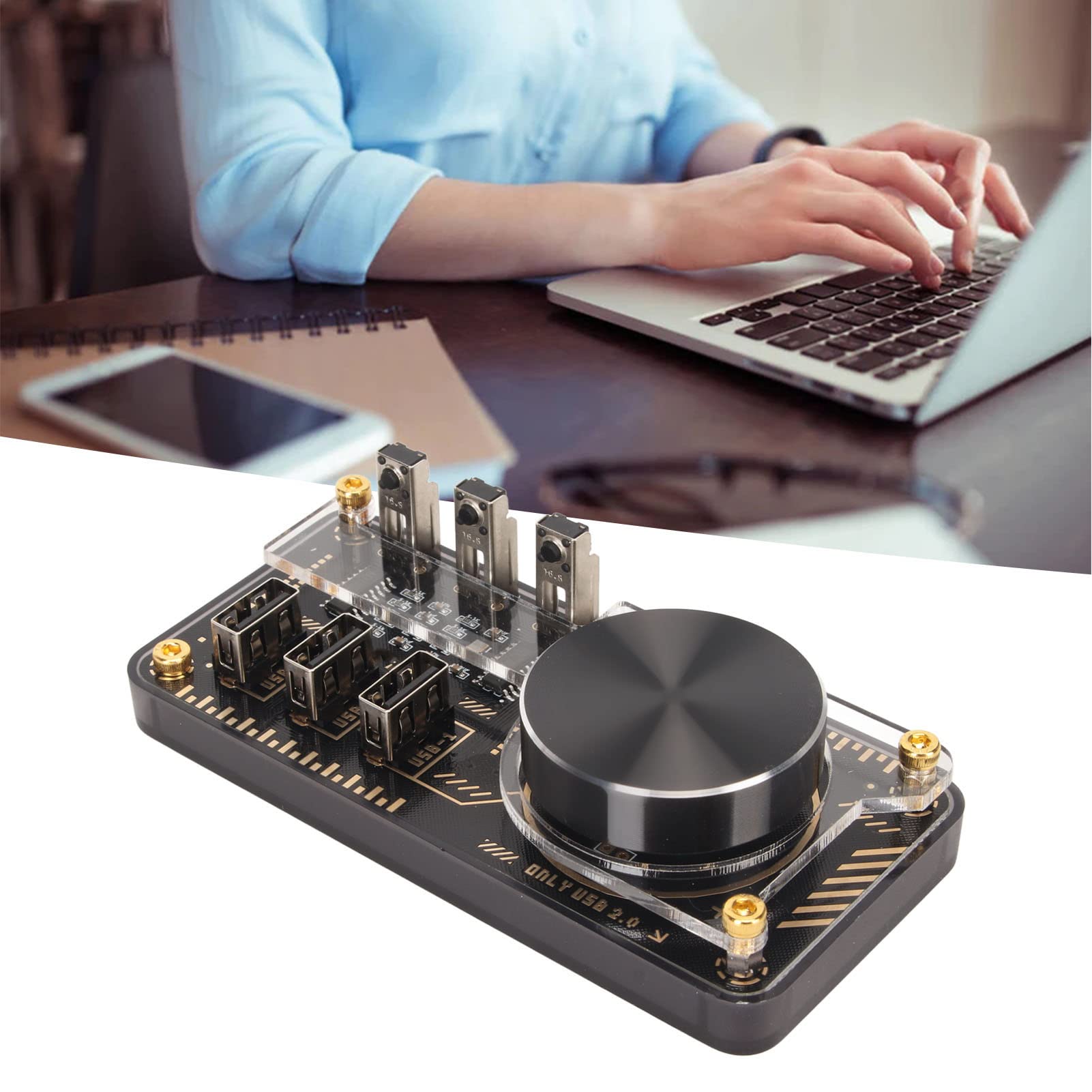 Programmable USB C Docking Station with 3 USB Ports & Volume Knob for Laptop PC - Home & Office Use