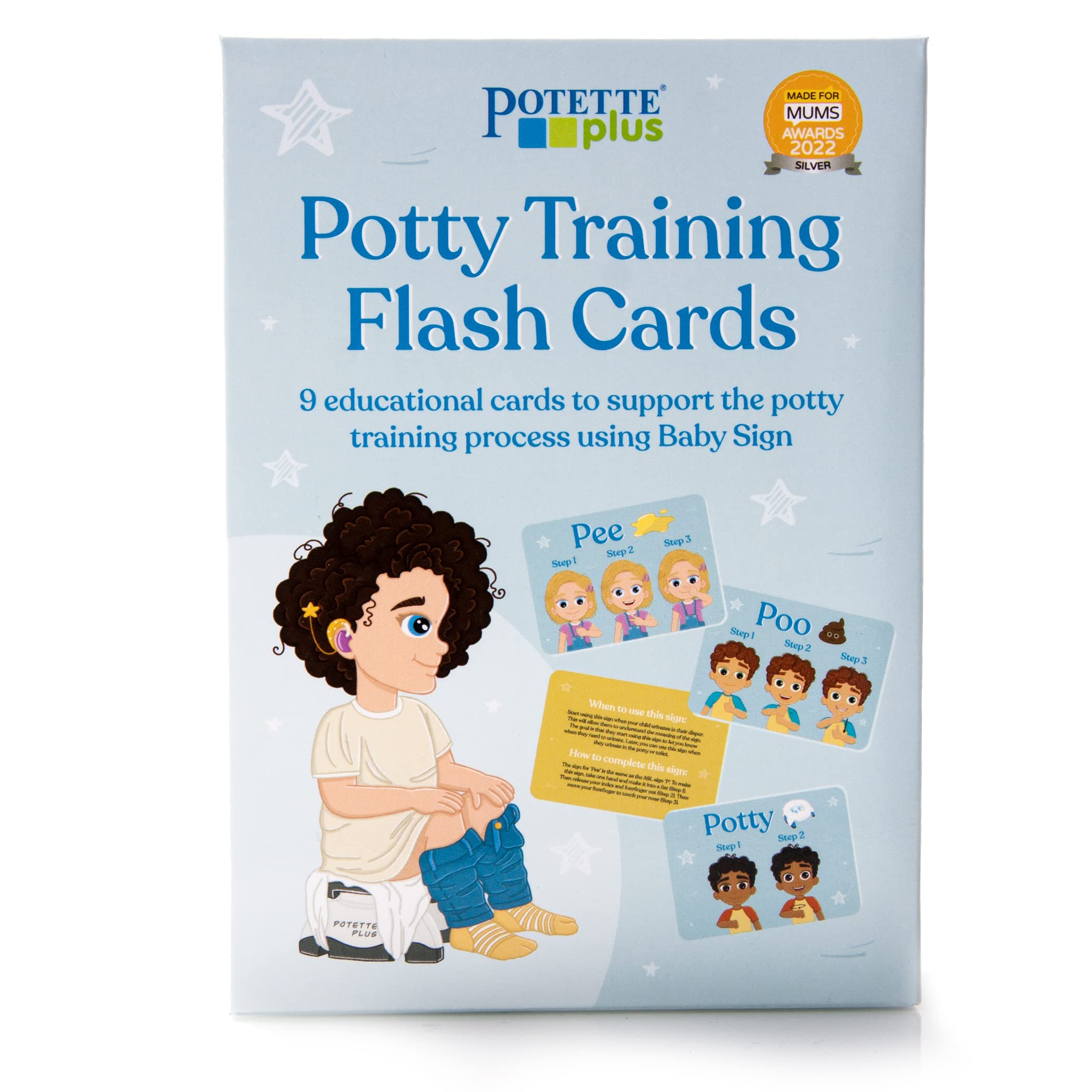 Potette Plus Portable Potty Training Toilet with 9 ASL Baby Sign Language Flash Cards - Educational Toddler Potty Training Aid for Home & Travel Use