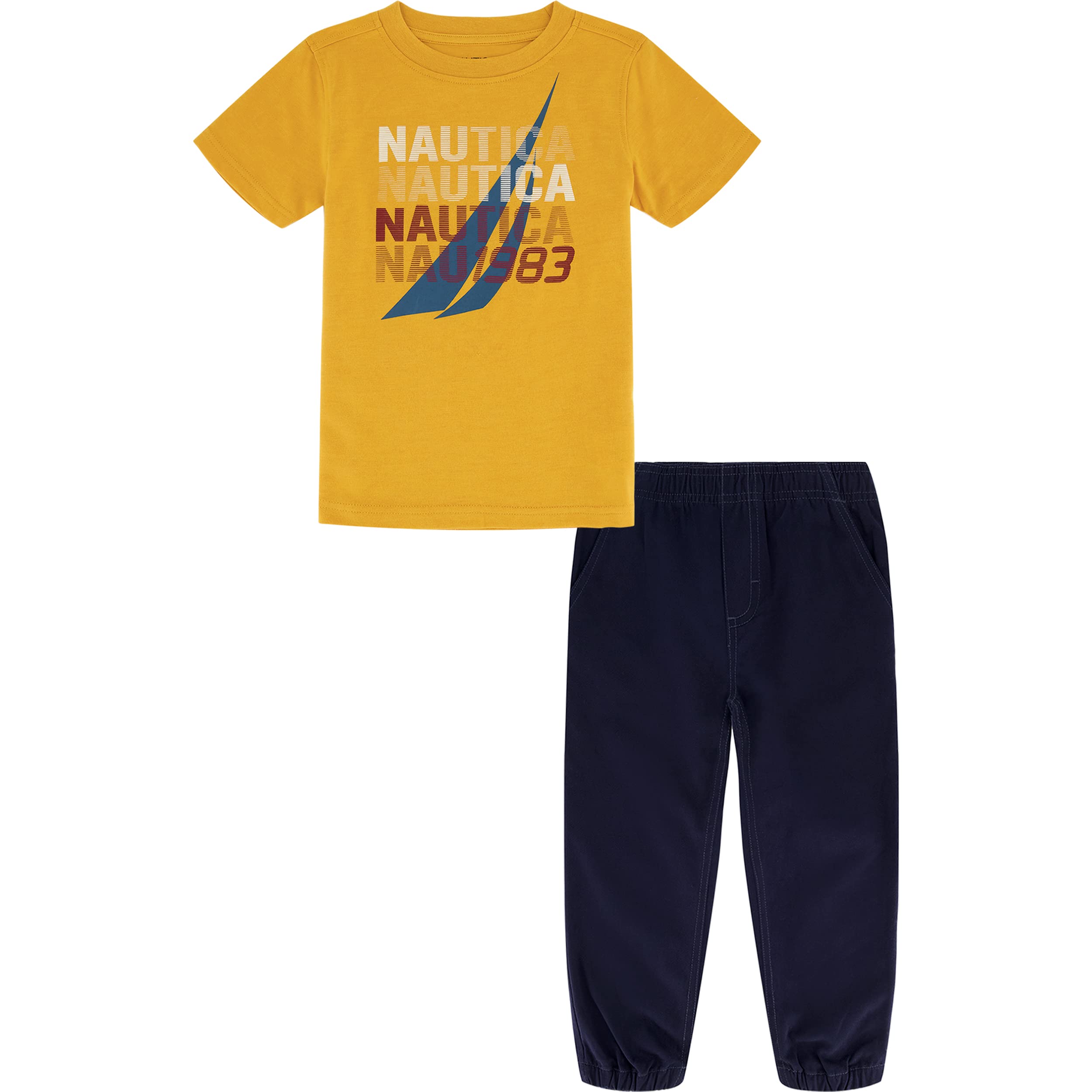 Nautica Baby Boys 2-Piece Cotton Tee & Woven Pant Set | Soft Casual Outfit for Toddlers | Perfect for Playdates, Daycare & Family Photos