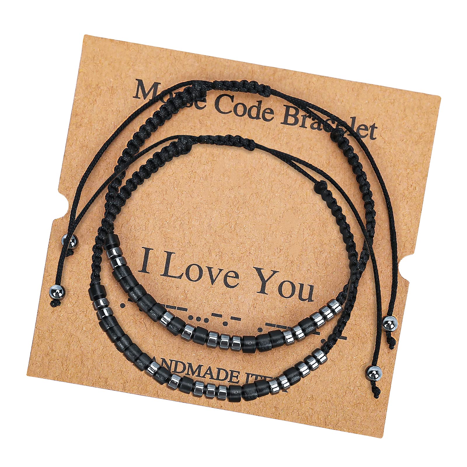 KDQUEERY Adjustable Morse Code Bracelet for Women & Men - Inspirational Couple Friendship Gift with Black Hematite Beads - Perfect for Anniversary, Birthday & Everyday Wear
