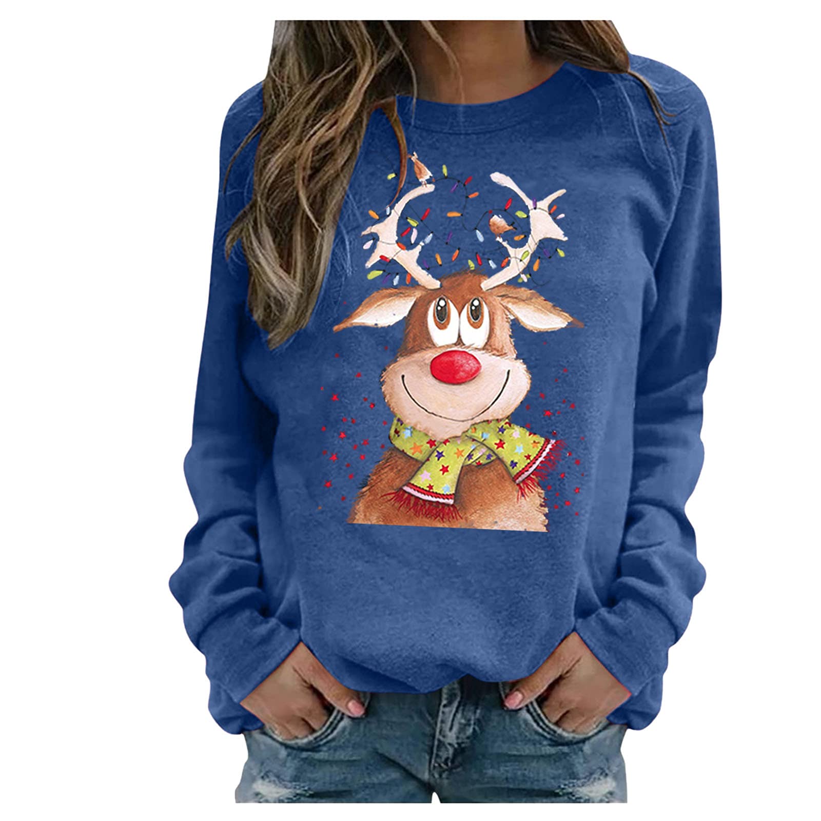 Women's Christmas Pullover Sweatshirt - Long Sleeve Crewneck Printed Blouse & T-Shirt | Holiday Party Outfit, Casual Winter Wear, Gift for Her