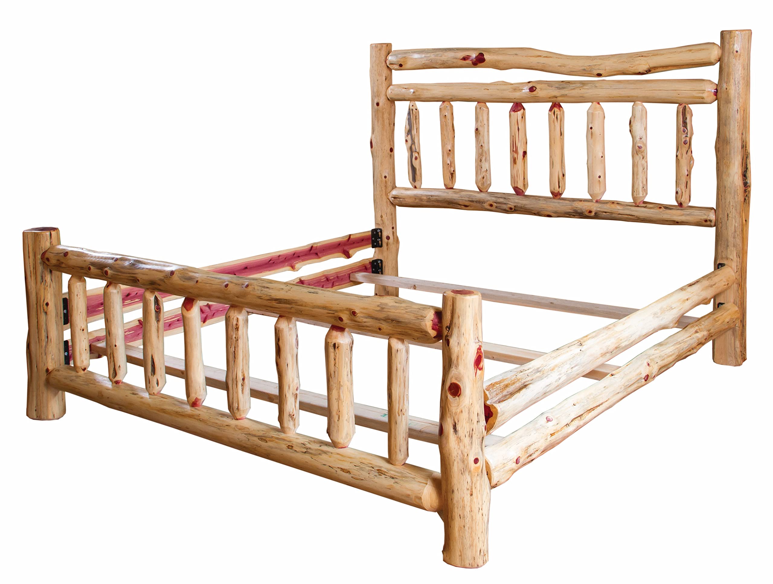 Furniture Barn USA Red Cedar Log Twin Rustic Bed with Double Headboard Rail - Solid Wood Rustic Bedroom Furniture for Cabin, Lodge & Farmhouse Decor