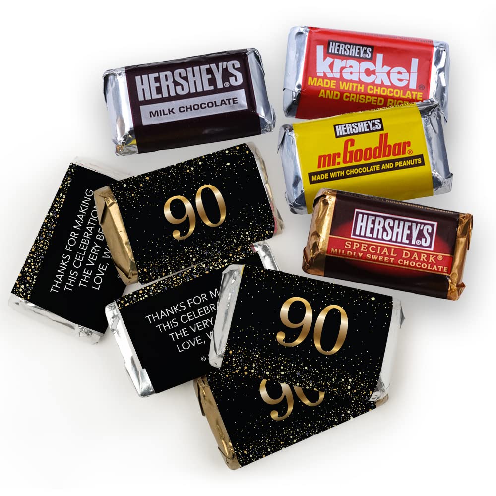 200pcs Personalized 90th Birthday Candy Kit - Custom Wrapped Chocolate Party Favors with Miniatures, Hershey's Kisses & Reese's Peanut Butter Cups - Bulk Candy Buffet Supplies for 90th Birthday Celebrations, Anniversary Parties & Retirement Events