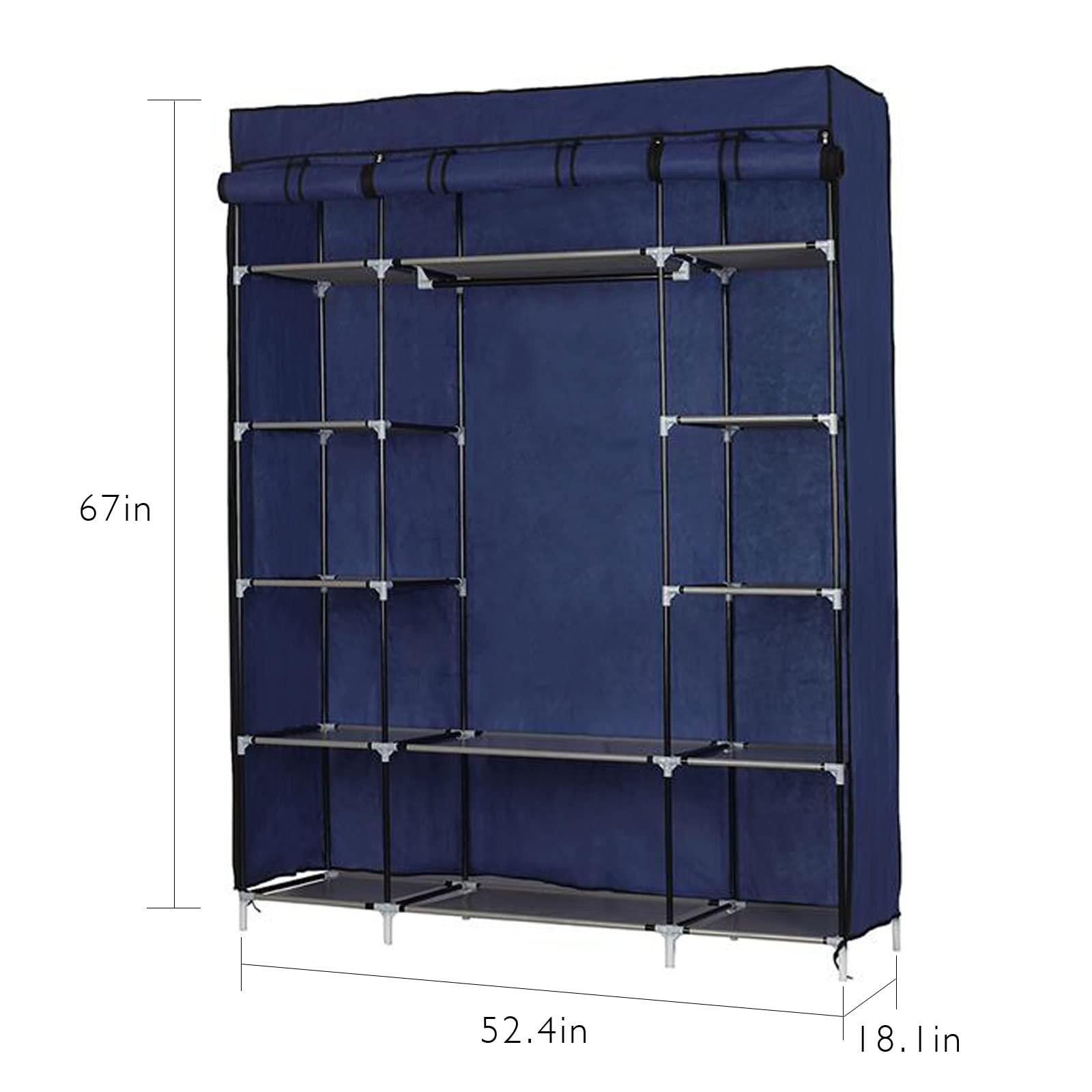 BNSPLY 67 Inch Portable Wardrobe Closet - Non-Woven Fabric Storage Organizer for Clothes, 52