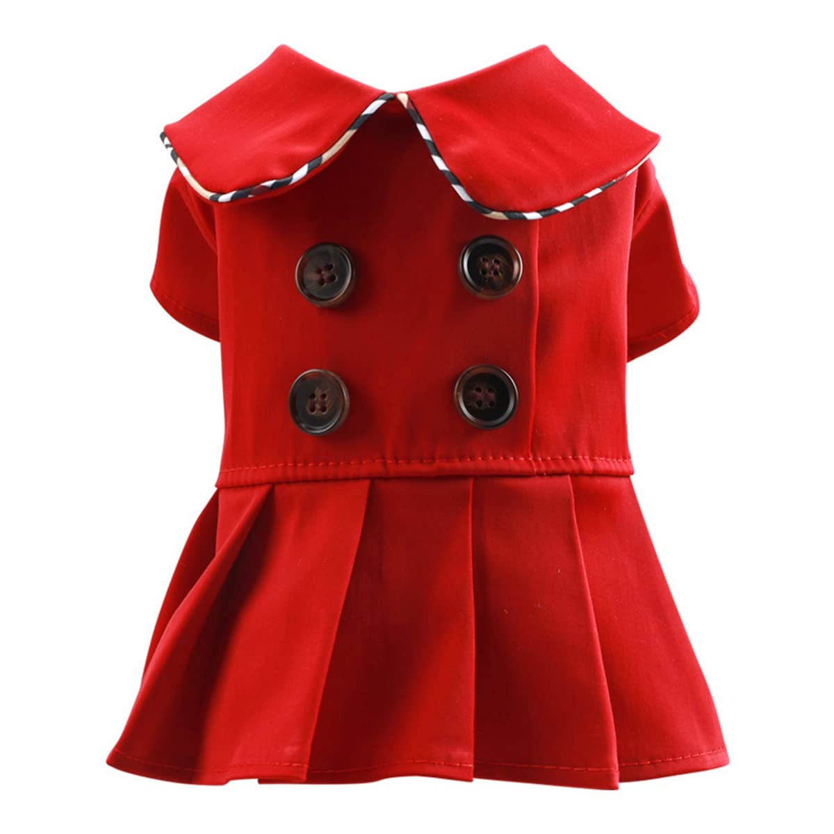 Cute Red & Khaki Ruffled Dog Dress - Soft, Breathable Pet Apparel with Button Skirt for Puppies | Perfect for Spring Festivals, Photo Shoots & Special Occasions