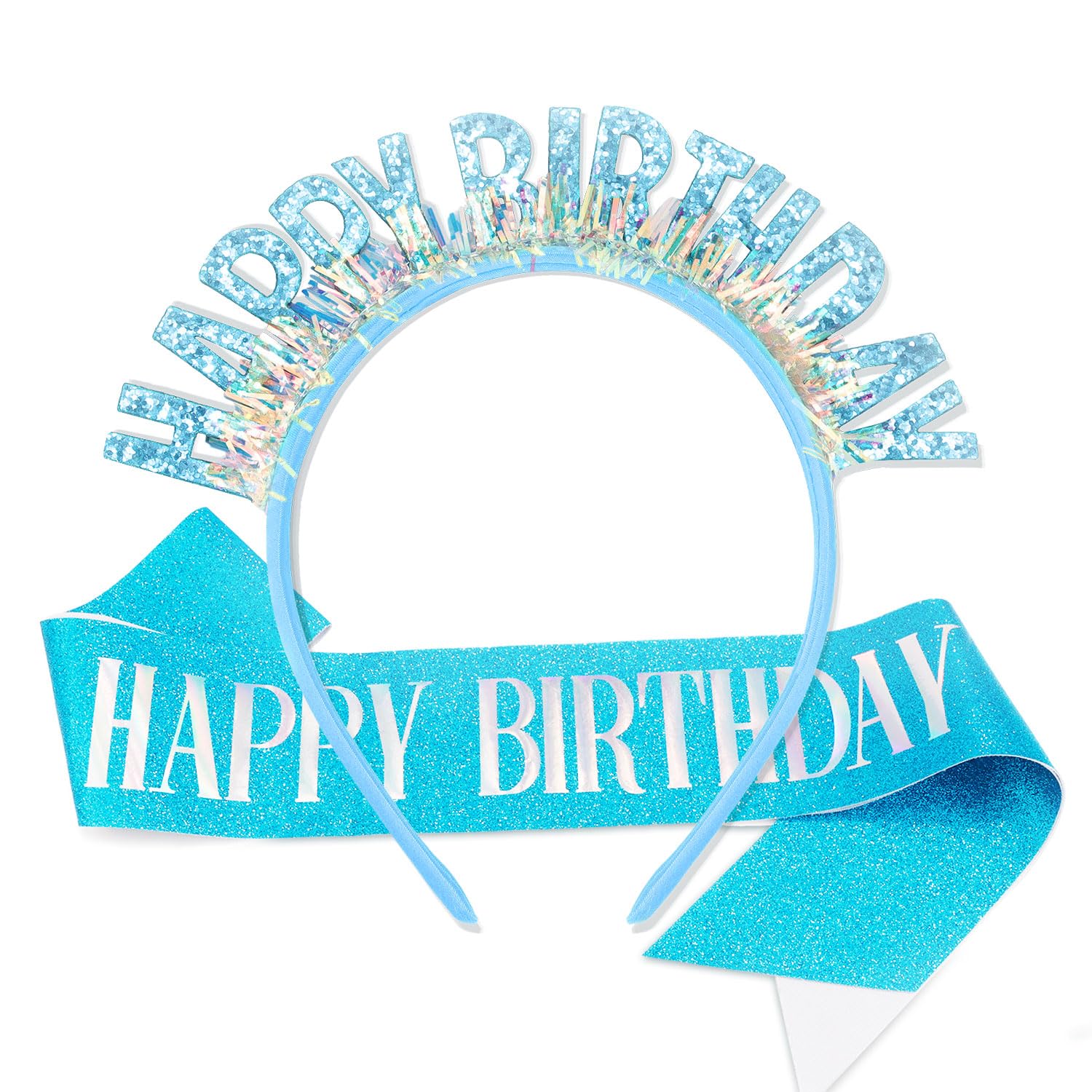 Aprince Birthday Headband & Tiara Set - Blue Birthday Crown & Sash for Women & Girls - Happy Birthday Party Decorations - Perfect for Birthday Celebrations, Photo Shoots & Special Occasions