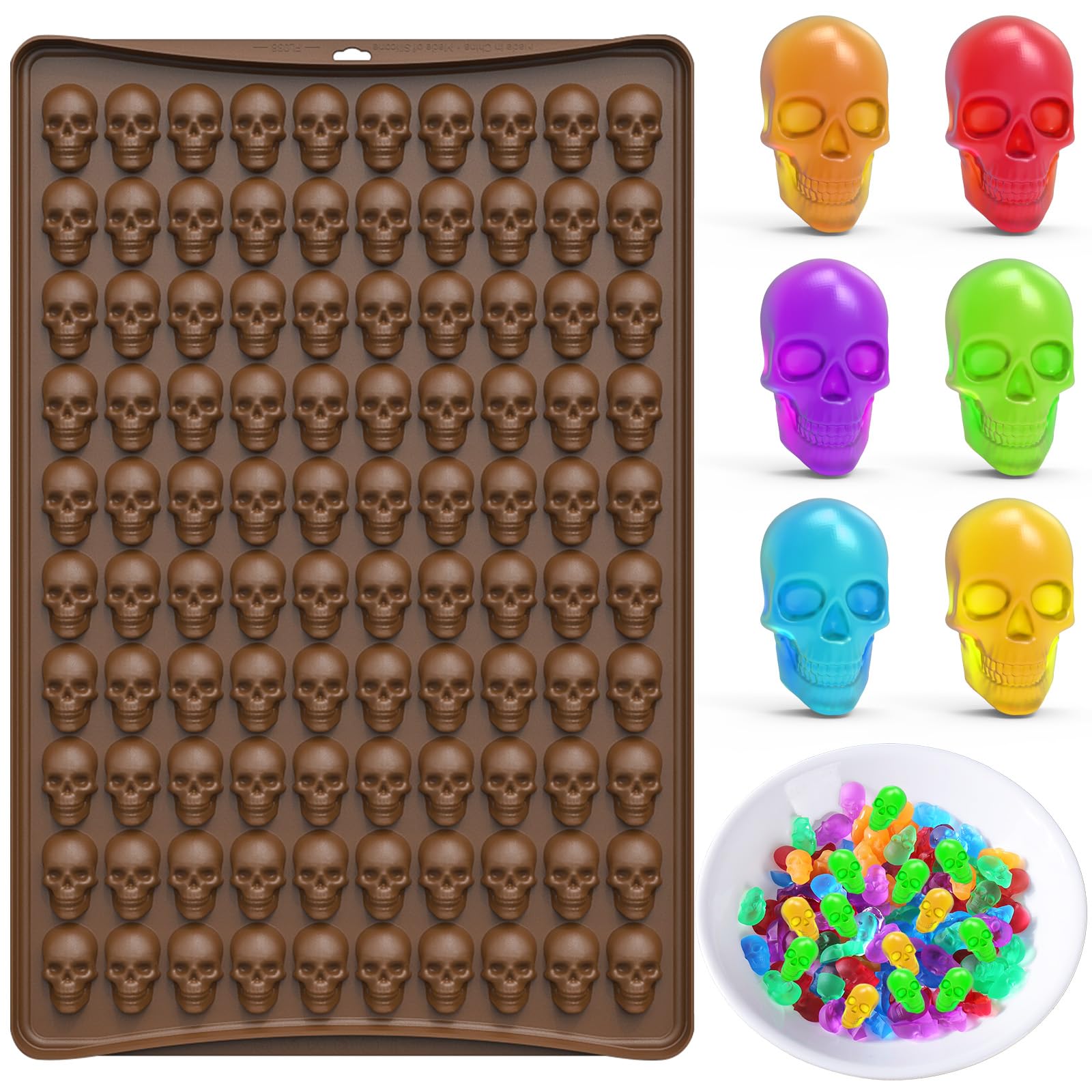 AIERSA 100 Cavity Silicone Skull Candy Molds - Non-Stick Mini Gummy, Chocolate & Jello Molds for Halloween Treats, Ice Cubes & DIY Desserts - 1 Pack (Perfect for Halloween Parties, Baking & Candy Making)