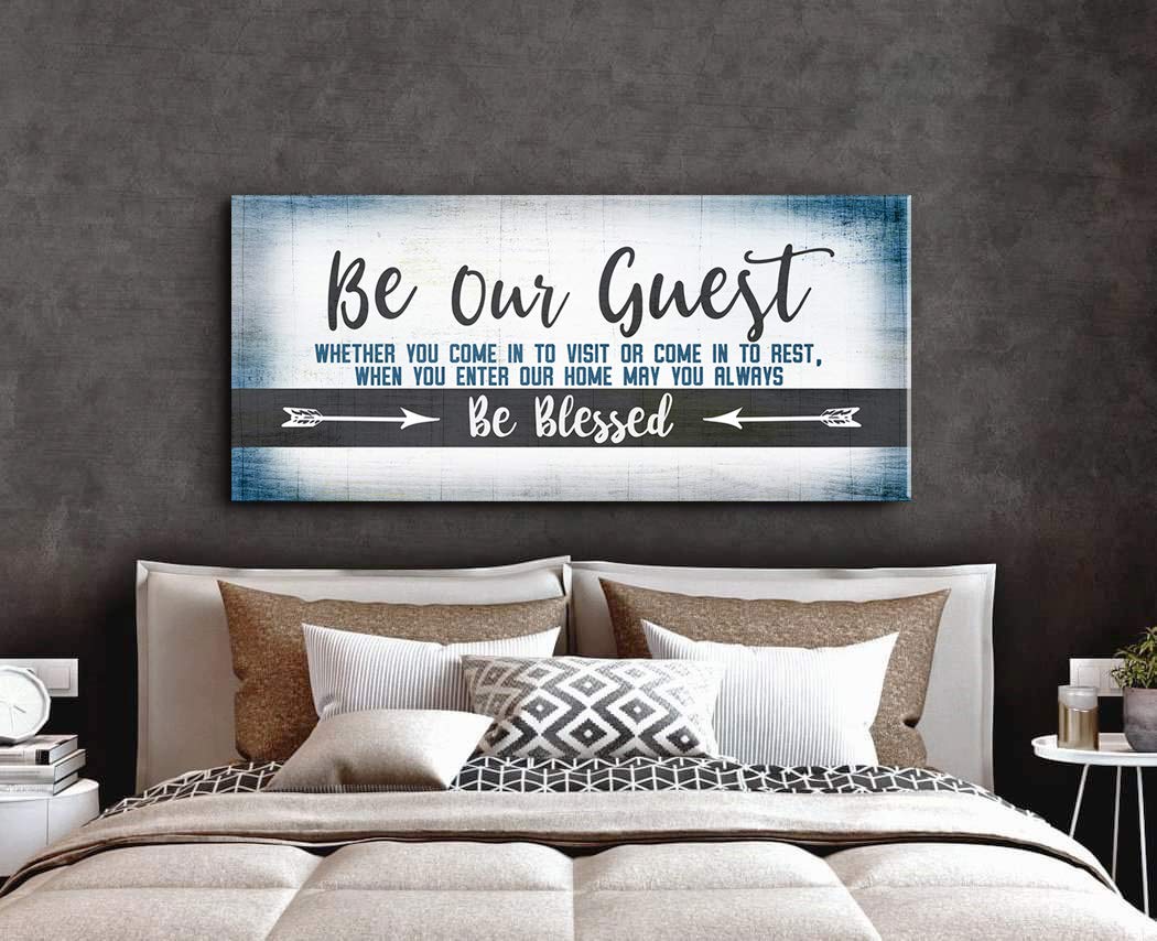 Be Our Guest Wall Decor - Large Framed Wall Art for Bedroom, Guest Room & Above Bed (Blue, 42x19) - Perfect for Home Décor, Housewarming Gift & Interior Design