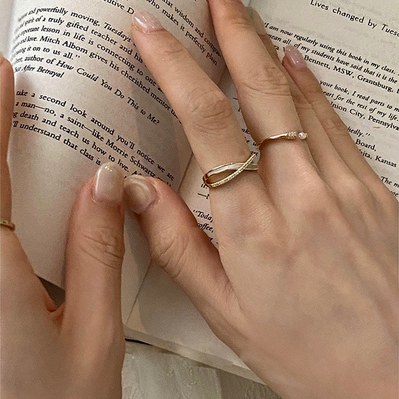 Elegant Crossover Pearl Midi Ring Set for Women - Trendy Stackable Jewelry for Everyday Wear, Parties & Special Occasions | A8508