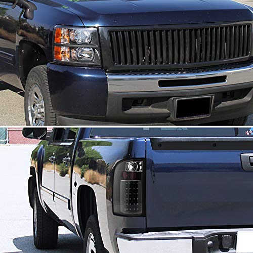 Spec-D Tuning Crystal Black Headlights & Black LED Tail Lights for Chevy Silverado Pickup - Upgrade Your Truck's Style & Visibility for Night Driving & Off-Road Adventures