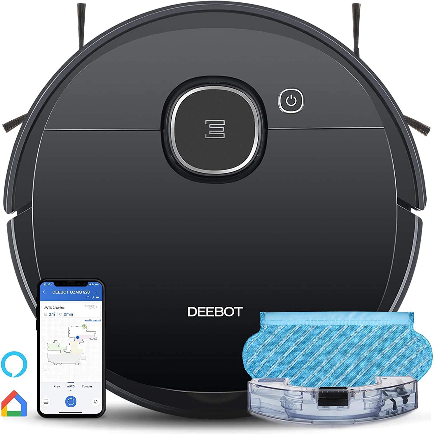 ECOVACS DEEBOT OZMO 920 Smart Robot Vacuum and Mop - Laser Navigation, No-Go Zones, Multi-Floor Mapping, Alexa & App Control - Perfect for Hardwood Floors & Pet Hair Cleaning (Black)