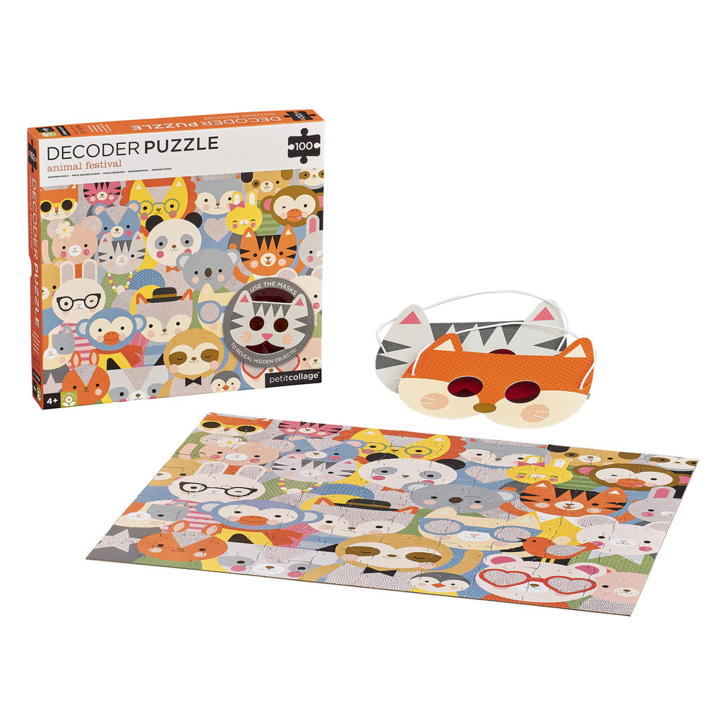 Petit Collage 100-Piece Animal Festival Decoder Puzzle - Fun Educational Toy for Kids, Perfect for Family Game Night & Travel Activities
