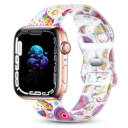 CreateGreat Clear Silicone Apple Watch Bands 38mm 40mm 41mm 42mm 44mm 45mm - Fadeless Printed Pattern Replacement Strap Compatible with iWatch SE & Series 8/7/6/5/4/3/2/1 for Men & Women - Perfect for Workouts, Swimming & Everyday Wear