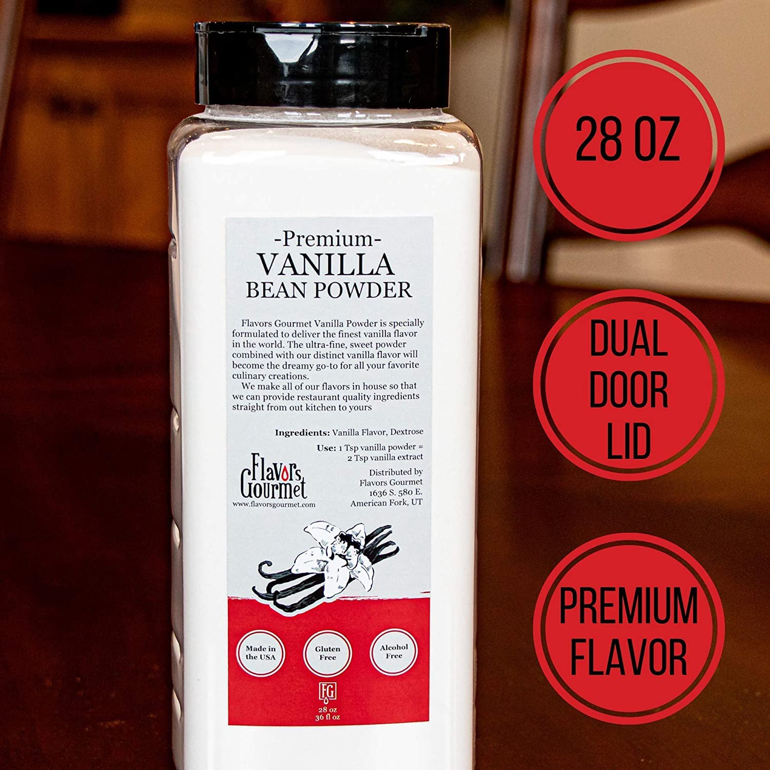 Premium Vanilla Bean Powder 28 oz - Pure, Gluten-Free & Alcohol-Free Vanilla Flavoring for Baking, Smoothies & Coffee - Gourmet Baking Ingredient & Drink Enhancer - Perfect for Desserts, Lattes & Homemade Treats