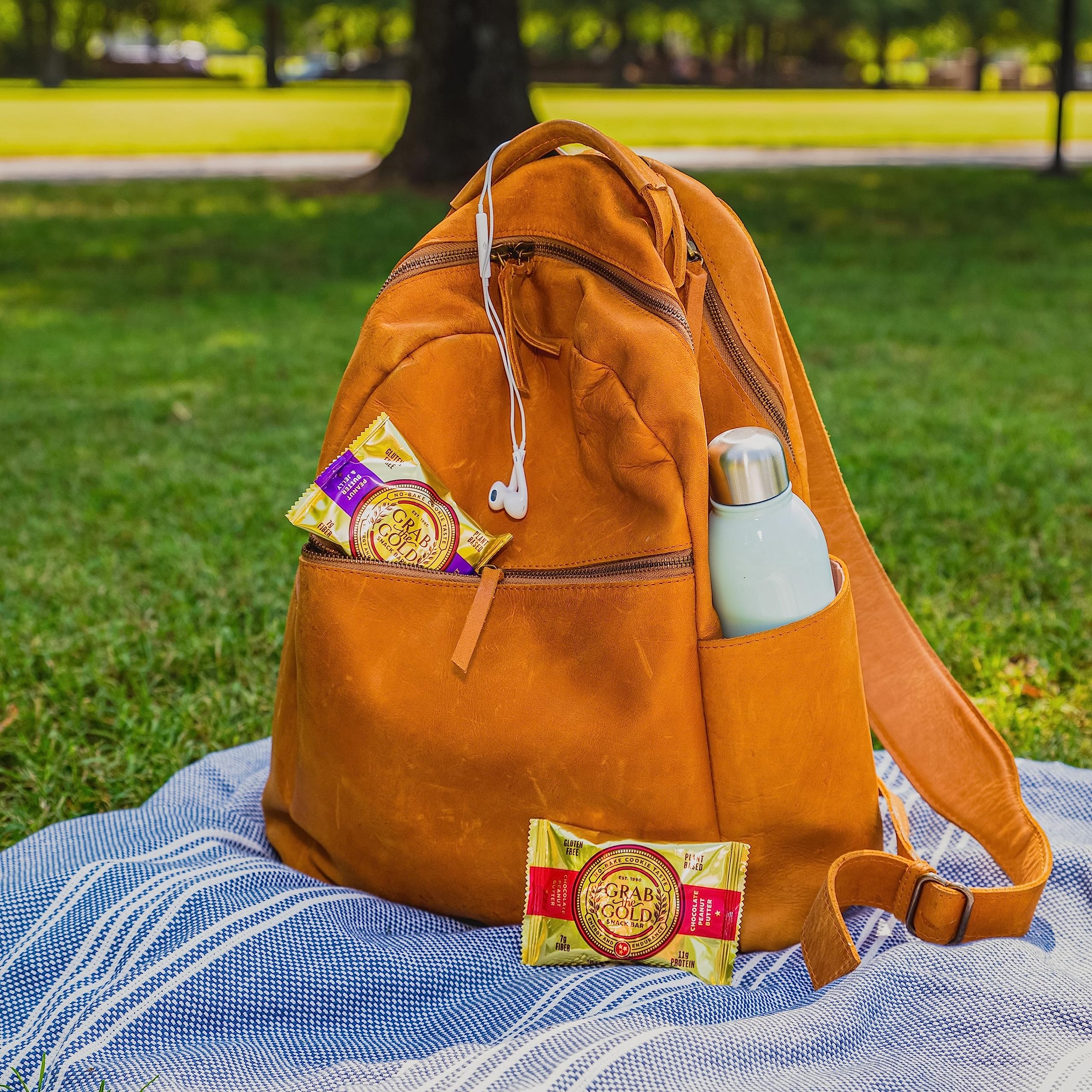 Grab The Gold Organic Snack Bars - Gluten Free, Vegan, Kosher, Dairy Free Protein Bars with 11g Protein - Chocolate Peanut Butter Flavor (14 Count) | Healthy On-the-Go Snacks for Workouts, Hiking & Office