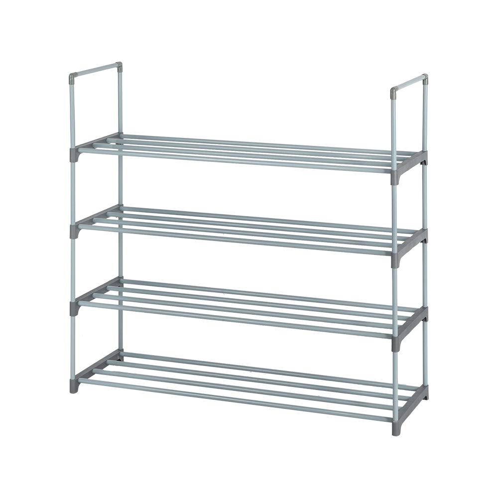Vasitelan 4-Tier Stackable Shoe Rack Organizer - Space Saving Shoe Storage Shelf for Entryway, Hallway, Closet, Bathroom & Living Room (Grey) - Perfect for Small Spaces & Home Organization