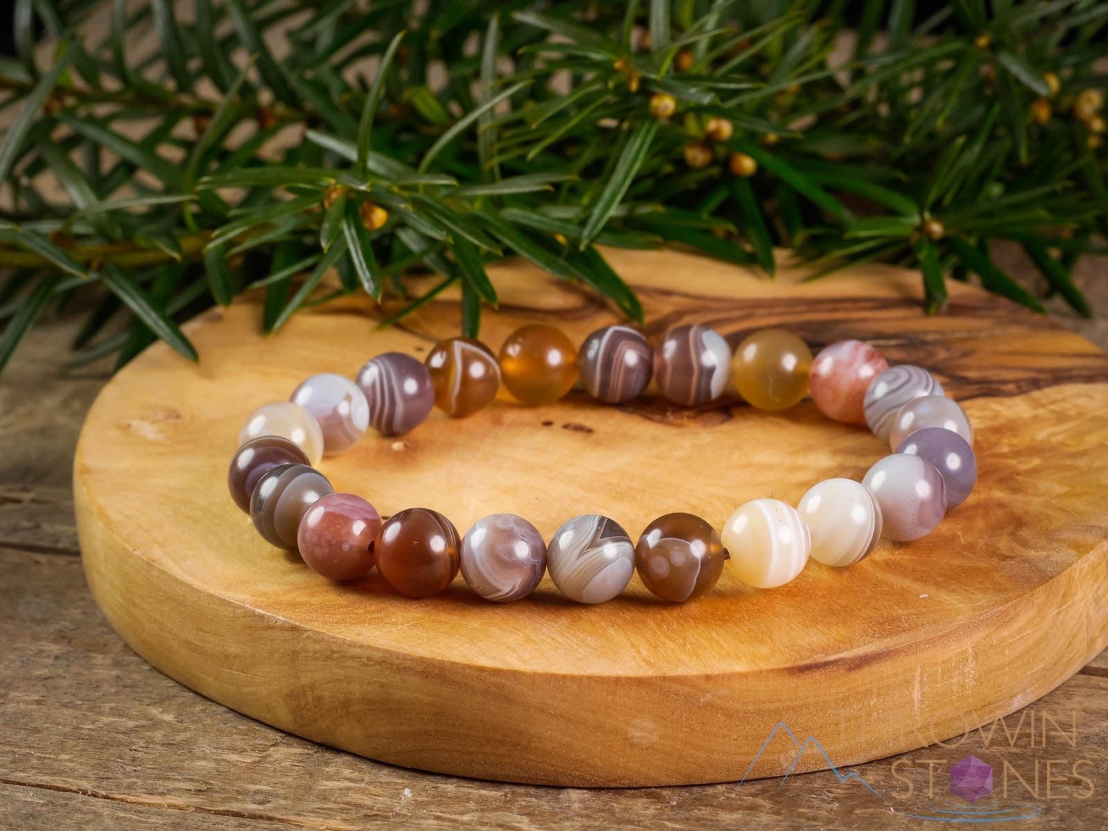 Botswana Agate Crystal Bracelet - Round Beads Handmade Healing Jewelry for Women, Natural Stone Beaded Bracelet for Stress Relief & Positive Energy | Perfect for Meditation, Yoga & Spiritual Healing
