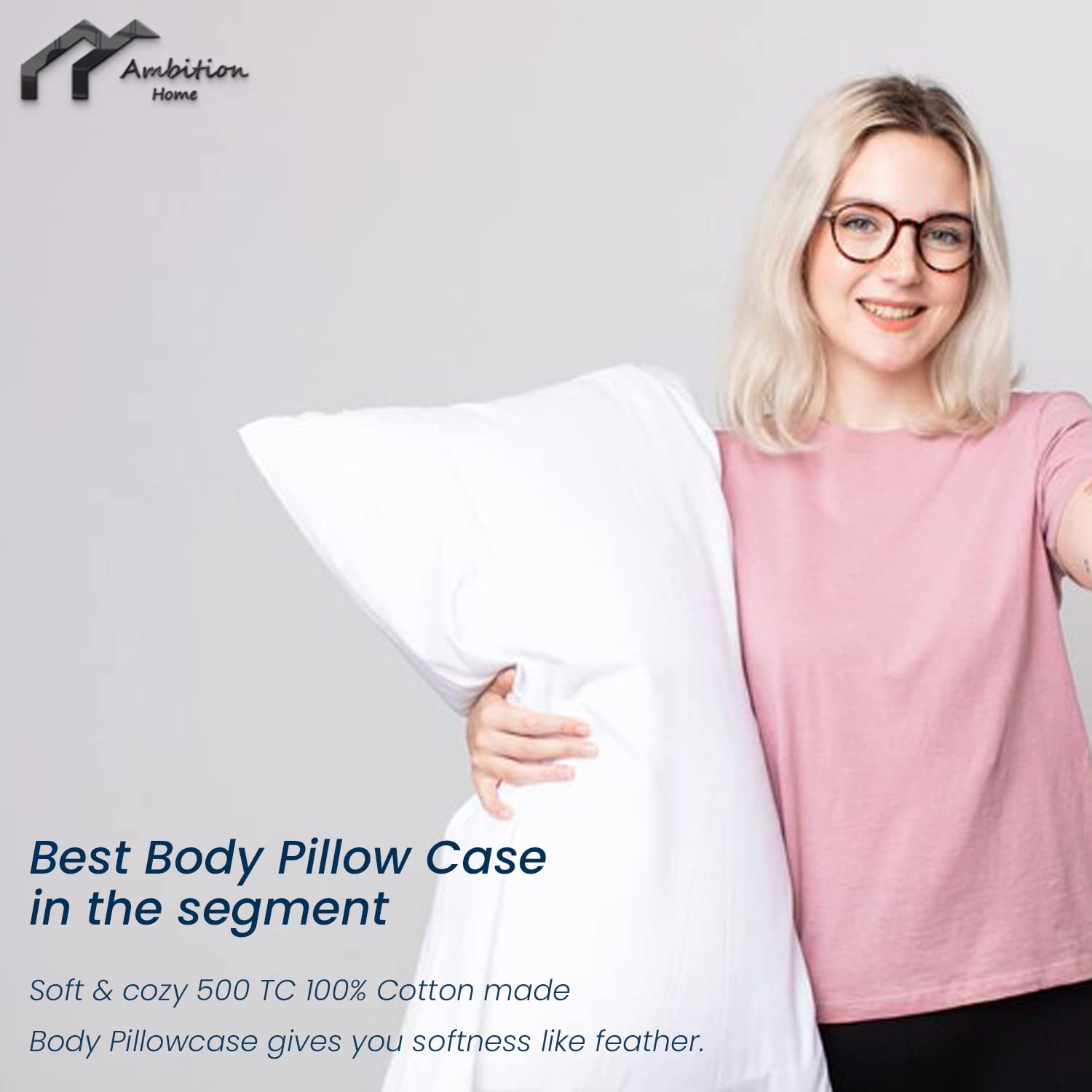 Premium 20x48 Inch Long Body Pillow Cover - 100% Soft Egyptian Cotton, 500 Thread Count with Zipper Closure (Pack of 1, Pink) - Perfect for Pregnancy Support, Anime Enthusiasts & Home Comfort