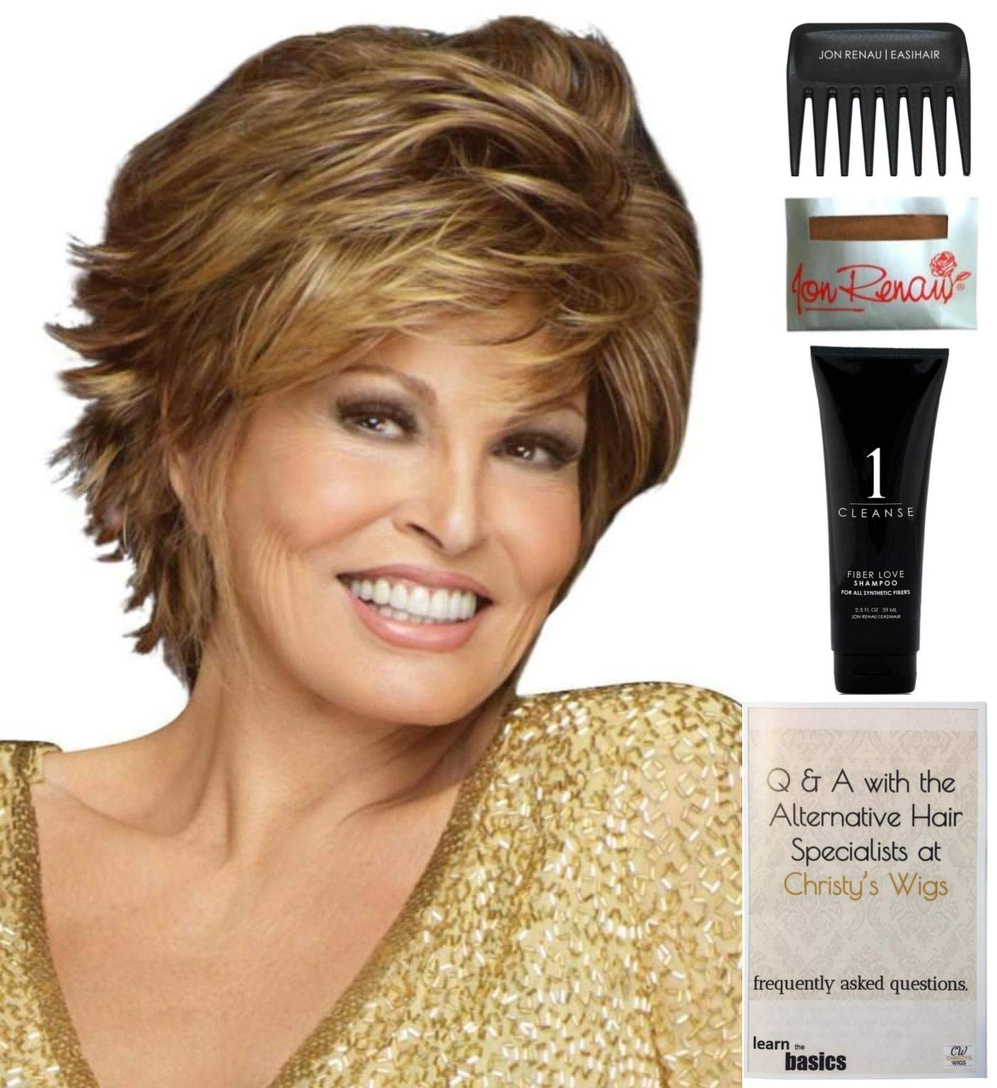 Raquel Welch Fascination Wig Bundle - 5 Piece Set with Christy's Wigs Q&A Booklet, Wig Shampoo, Cap & Wide Tooth Comb (Color RL1012) - Perfect for Cosplay, Costume Parties & Everyday Wear