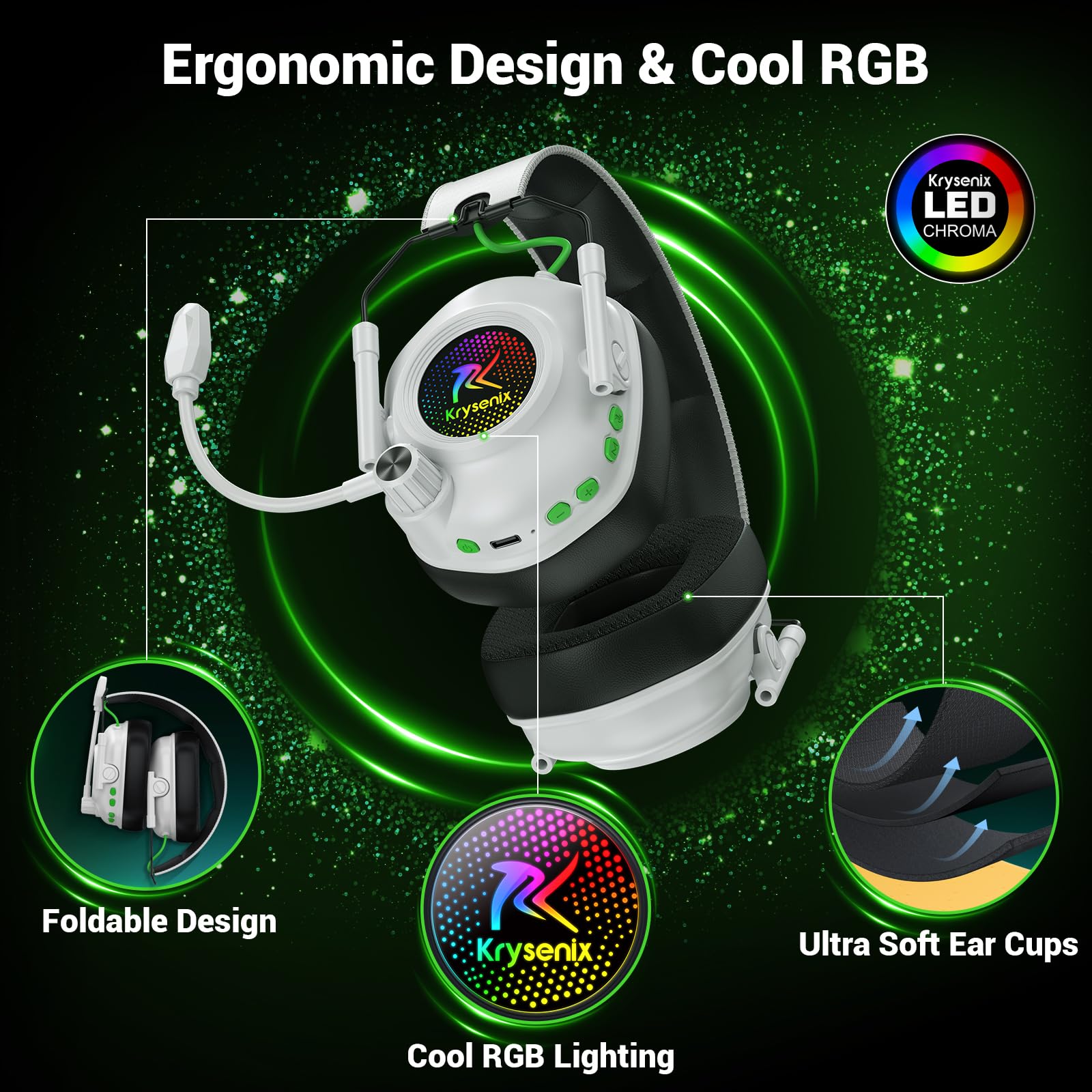 Premium Wireless Gaming Headset with Noise-Canceling Mic - Compatible with PC, PS5, PS4, Nintendo Switch & Mac | 2.4GHz Wireless & Bluetooth 5.4 | 50mm Drivers, RGB Lighting, 40H Battery Life (White) - Perfect for Competitive Gaming, Streaming & Long Gaming Sessions