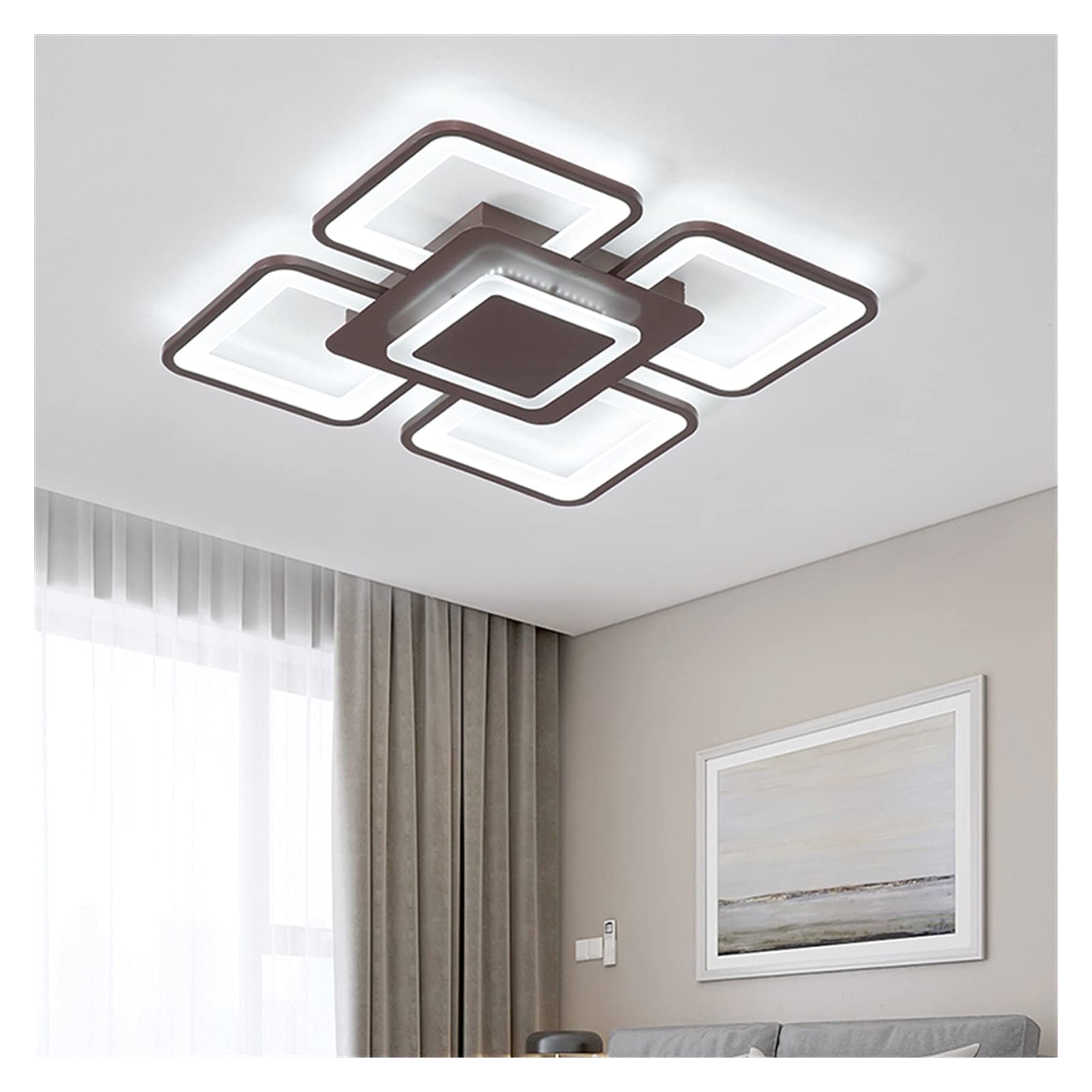 Modern Black Dimmable LED Ceiling Pendant Light with Remote - Square/Rectangle Chandelier for Living Room, Bedroom, Kitchen & Loft - Energy Efficient Lighting for Dining Areas, Hallways & Home Offices