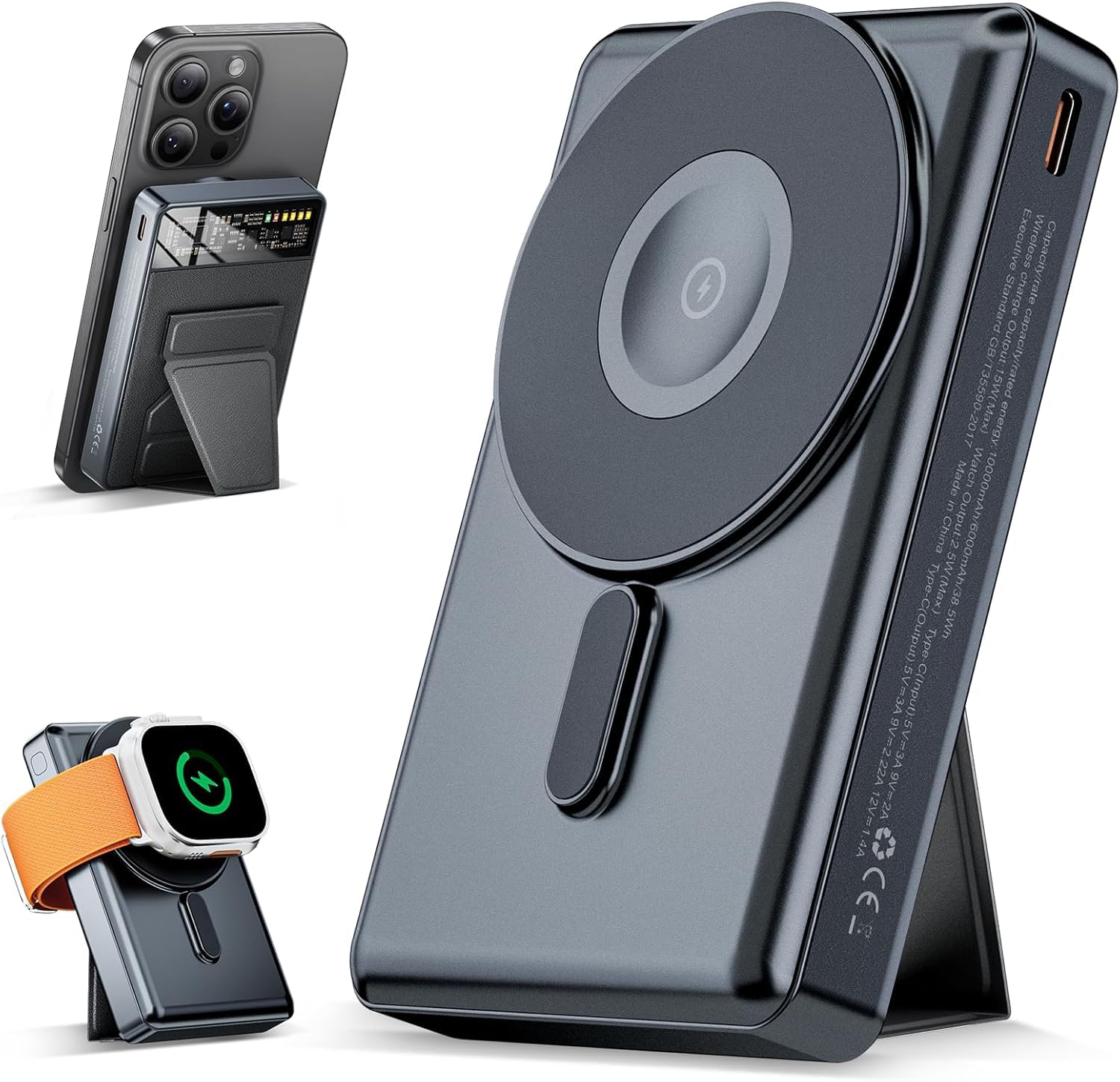 KPON 10000mAh MagSafe Power Bank - Fast Magnetic Wireless Charger with Foldable Stand | Portable Battery Pack for iPhone 16/15/14/13/12 Series & Apple Watch | Perfect for Travel, Work & Outdoor Adventures