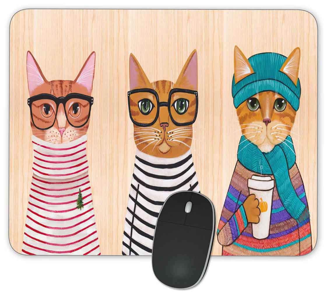 Custom Anti-Slip Rubber Gaming Mouse Pad - 9.45 x 7.9 Inch Rectangle Desk Mat with Cartoon Cat Design for PC, Laptop, Home & Office Use (Three Cute Cat Portraits) - Perfect for Work, Gaming & Daily Computing