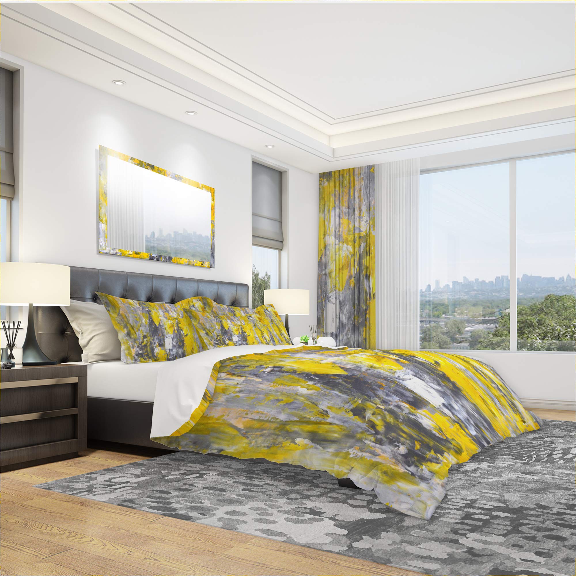 Modern Grey & Yellow Abstract Duvet Cover Set King - Cozy All-Season Bedding