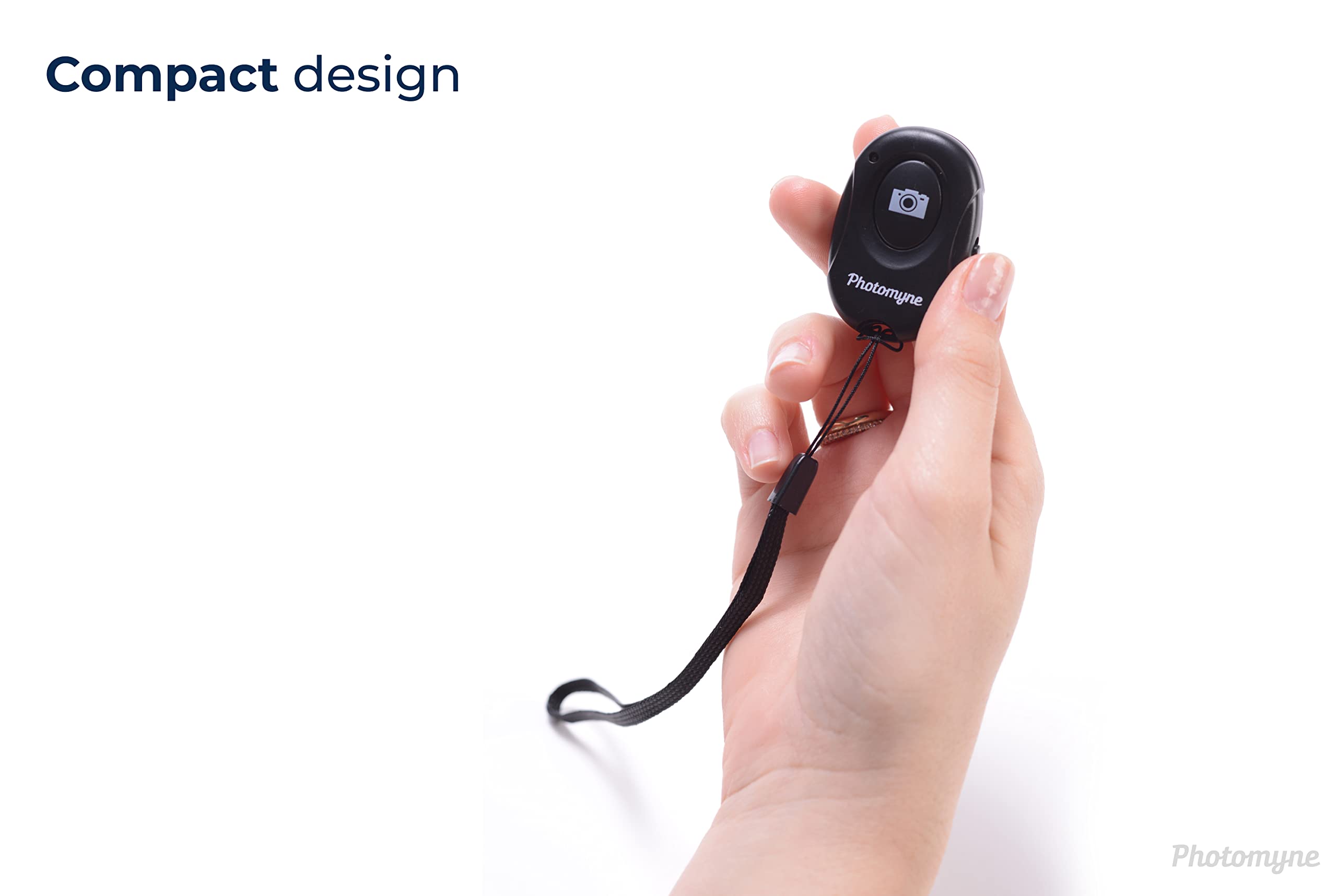 Photomyne Wireless Camera Remote for iPhone & Android - Selfie Shutter Clicker with Wrist Strap for Travel & Group Photos