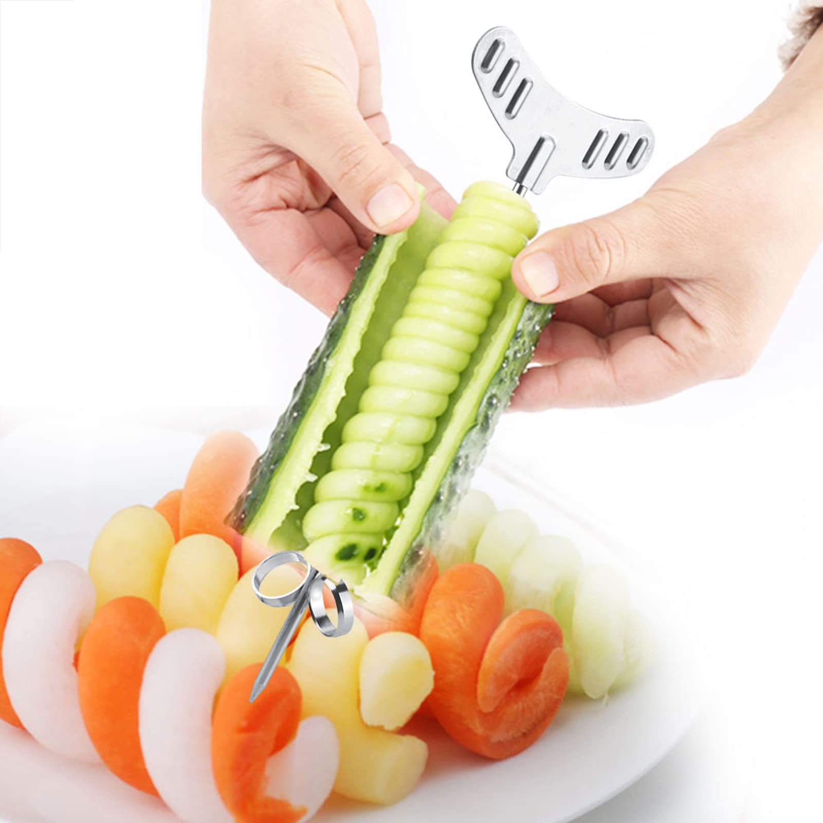 Alvinlite Tornado Spiral Potato Cutter - Manual Vegetable Spiralizer for Perfect Fries & Chips - Includes 2 Stainless Steel Sticks - Ideal for Home Cooking, Party Snacks & Healthy Meal Prep