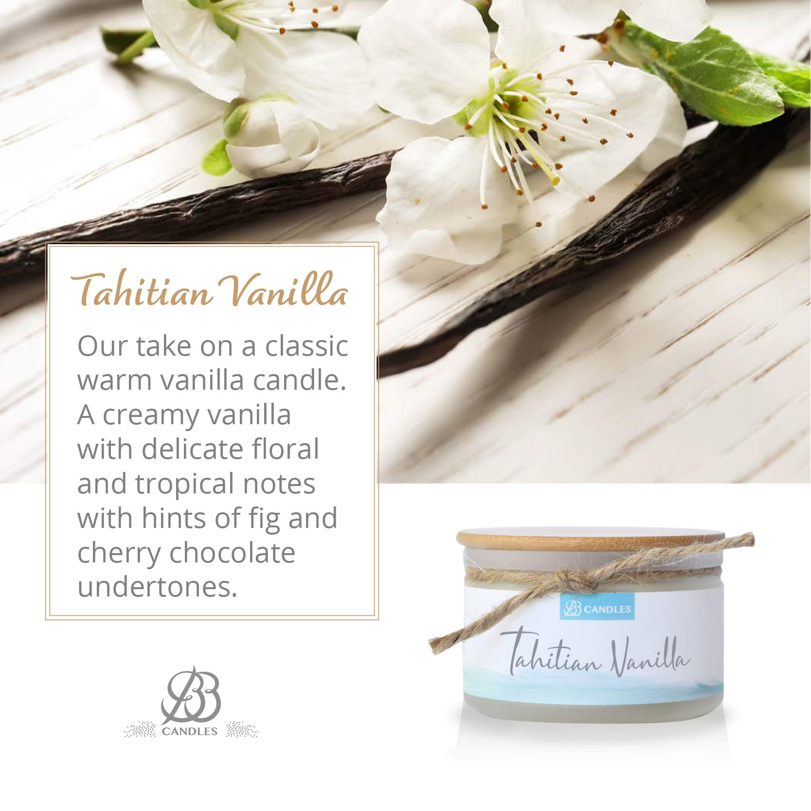 Natural Soy Hand-Poured Candle - Tahitian Vanilla Scent | 4oz Artisan Candle with 30+ Hours Burn Time | Strong Fragrance for Home, Office & Relaxation | Coastal Essentials Scented Candle for Aromatherapy & Gift Giving