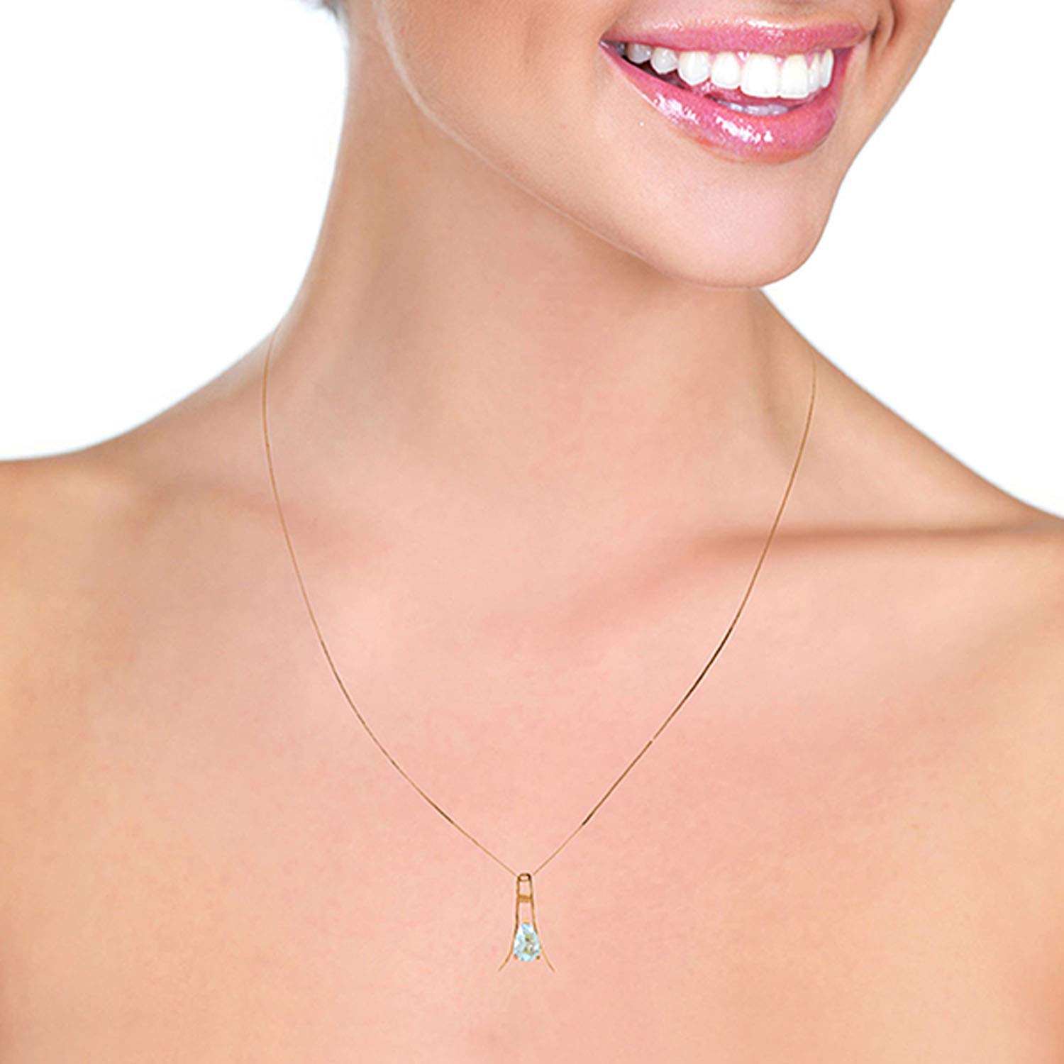 14K Solid Gold Necklace with Natural Aquamarine Gemstone | Elegant Women's Jewelry Gift for Birthday, Anniversary & Valentine's Day | GG Galaxy Gold Collection