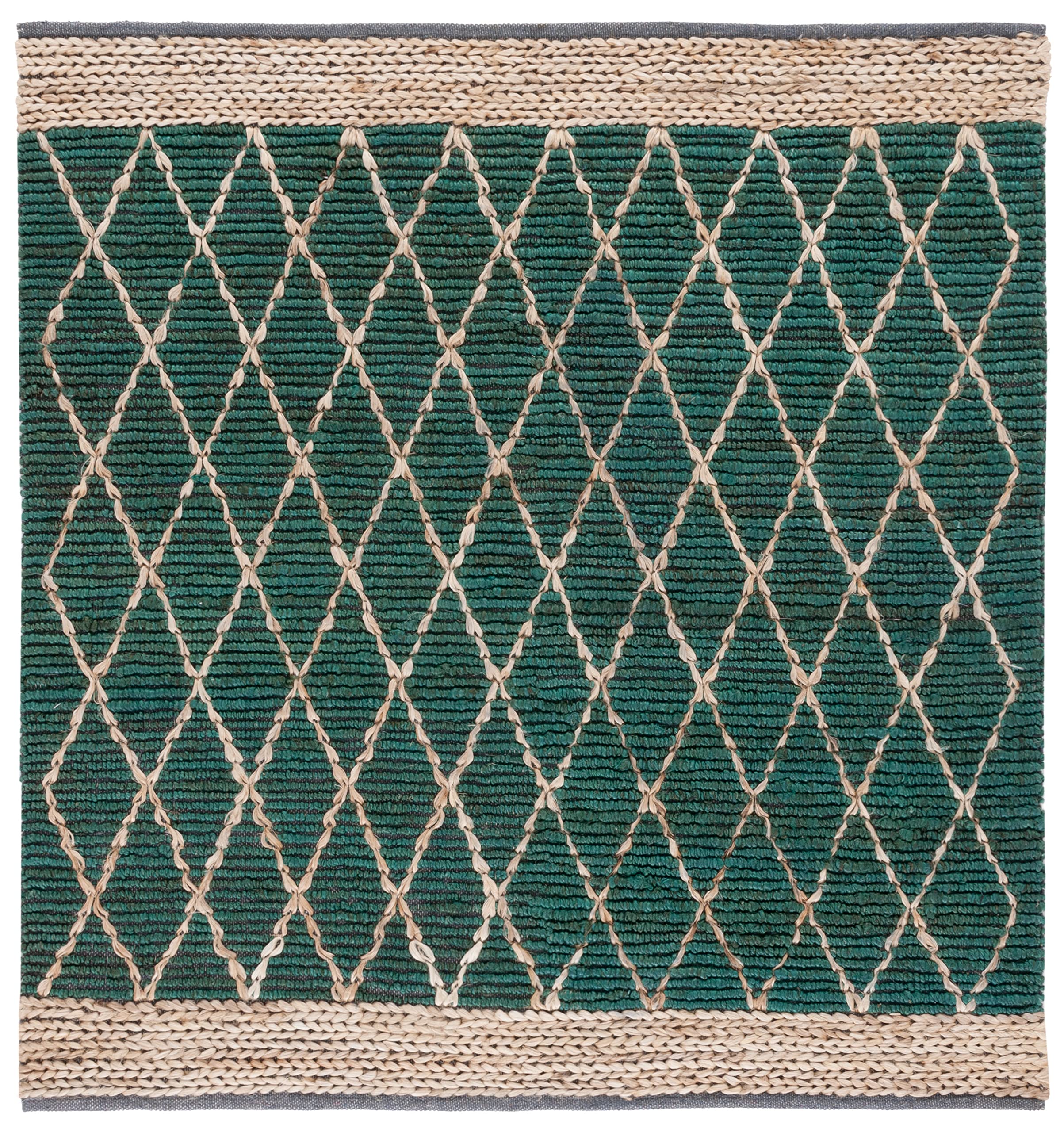 SAFAVIEH Handmade Boho Moroccan Trellis Jute Area Rug - 6' Square Dark Green/Natural (NF951Y) | Natural Fiber Collection | Premium Living Room, Dining Room & Bedroom Rug for Boho Chic Decor