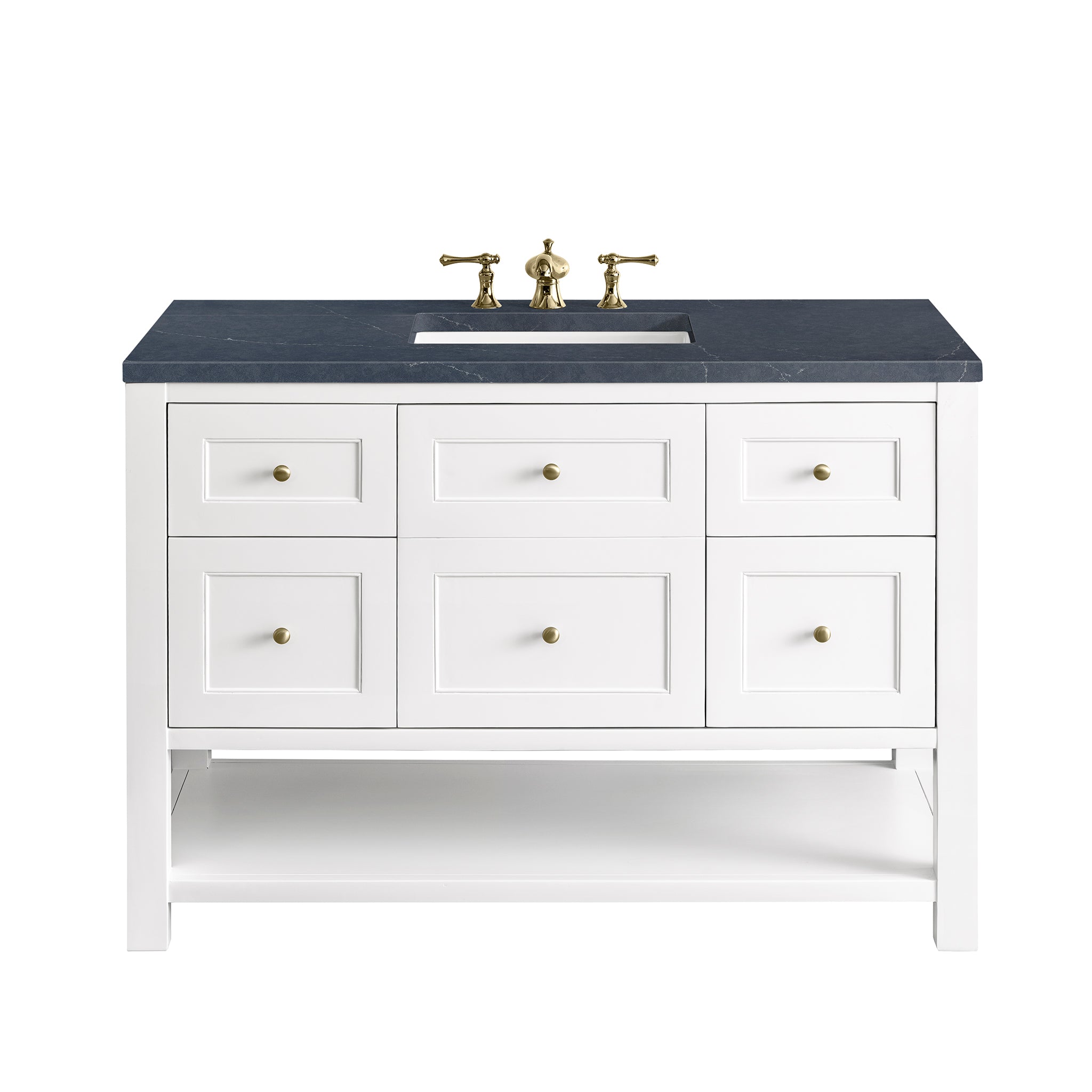 Breckenridge 48 Inch Single Bathroom Vanity with Bright White Finish and 3CM Charcoal Soapstone Top - Perfect for Modern Home Bathroom Renovation and Upgrade