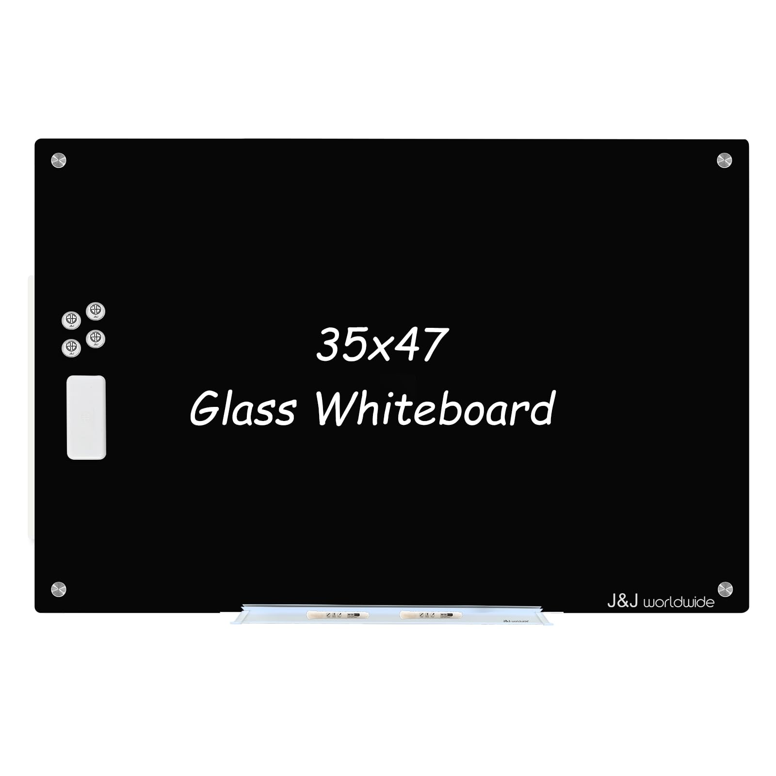 Premium 4' x 3' Magnetic Glass Whiteboard - Frameless Dry Erase Board for Home Office, Classroom & School - Includes Markers, Eraser & Marker Tray - Perfect for Presentations, Teaching & Home Organization