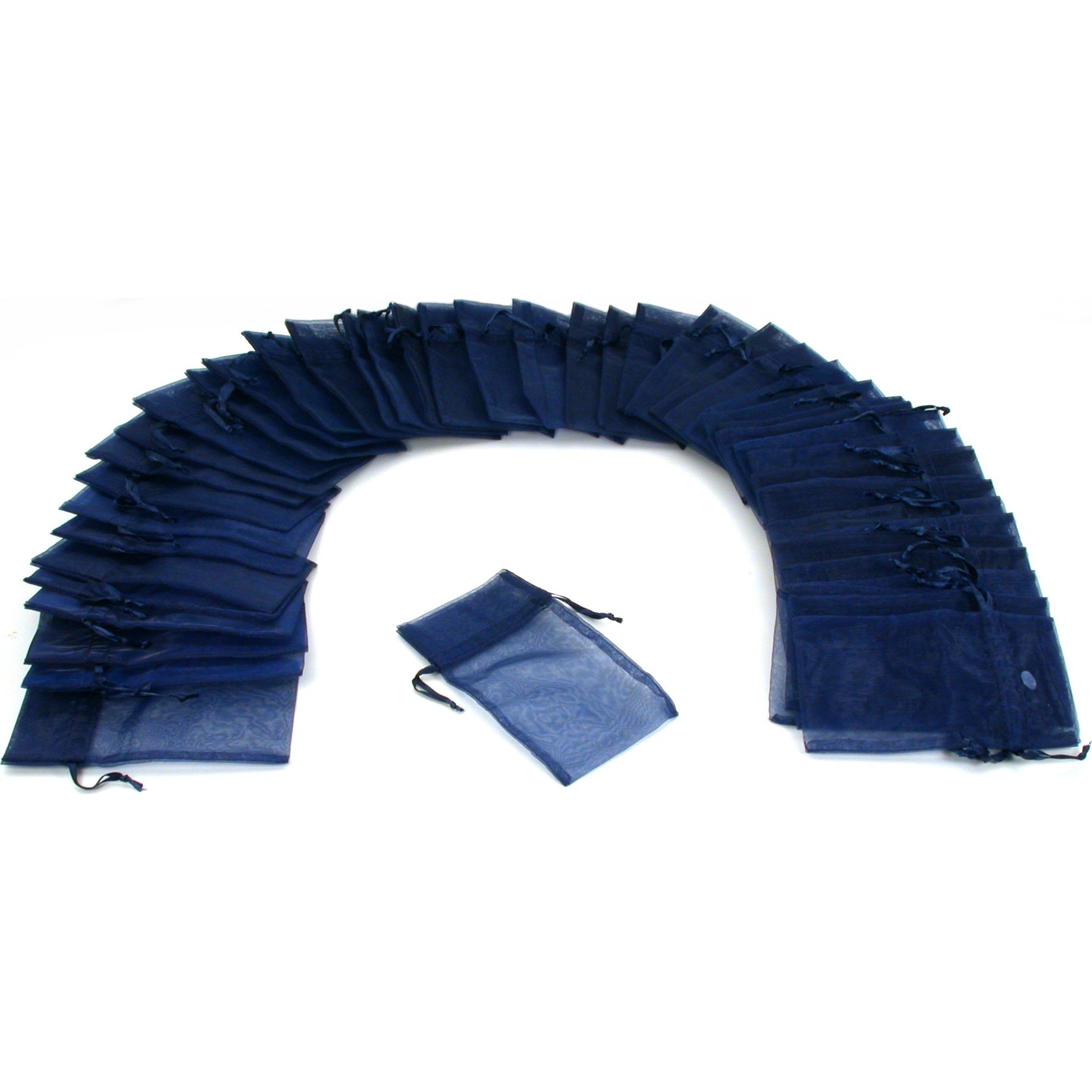 FindingKing 48-Piece Navy Blue Organza Drawstring Jewelry Gift Bags 3x4 Inches - Perfect for Wedding Favors, Bridesmaid Gifts, Party Favors & Jewelry Packaging
