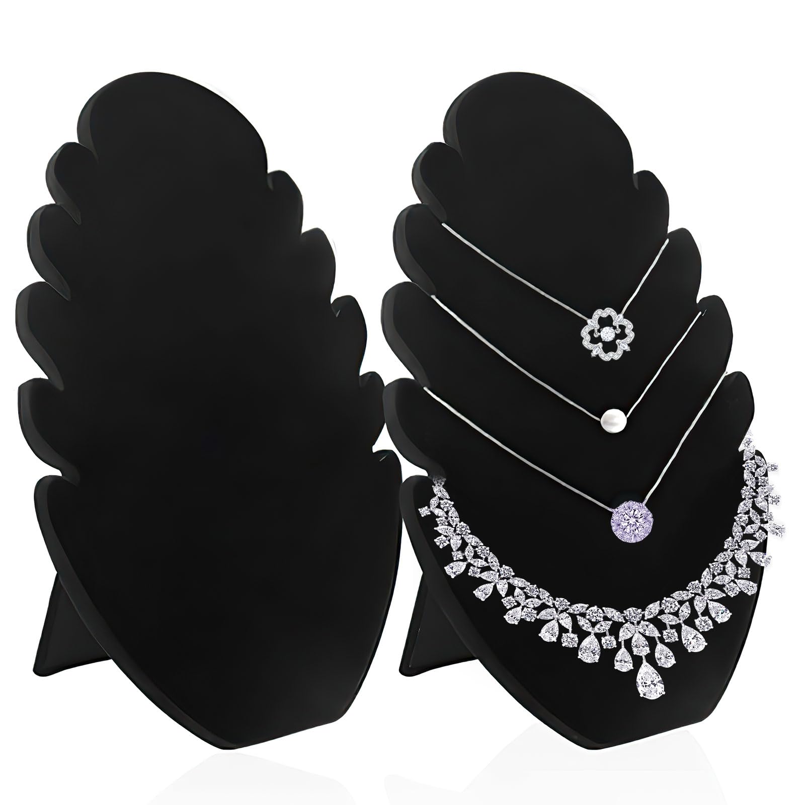 Aipaide 2PCS Black Velvet Jewelry Display Stand - Jewelry Organizer with 5 Notches for Necklaces, Bracelets & Pendants - 8 x 11 x 0.6 Inch Hanging Jewelry Tower - Perfect for Boutique, Home Decor & Gift Wrapping Display