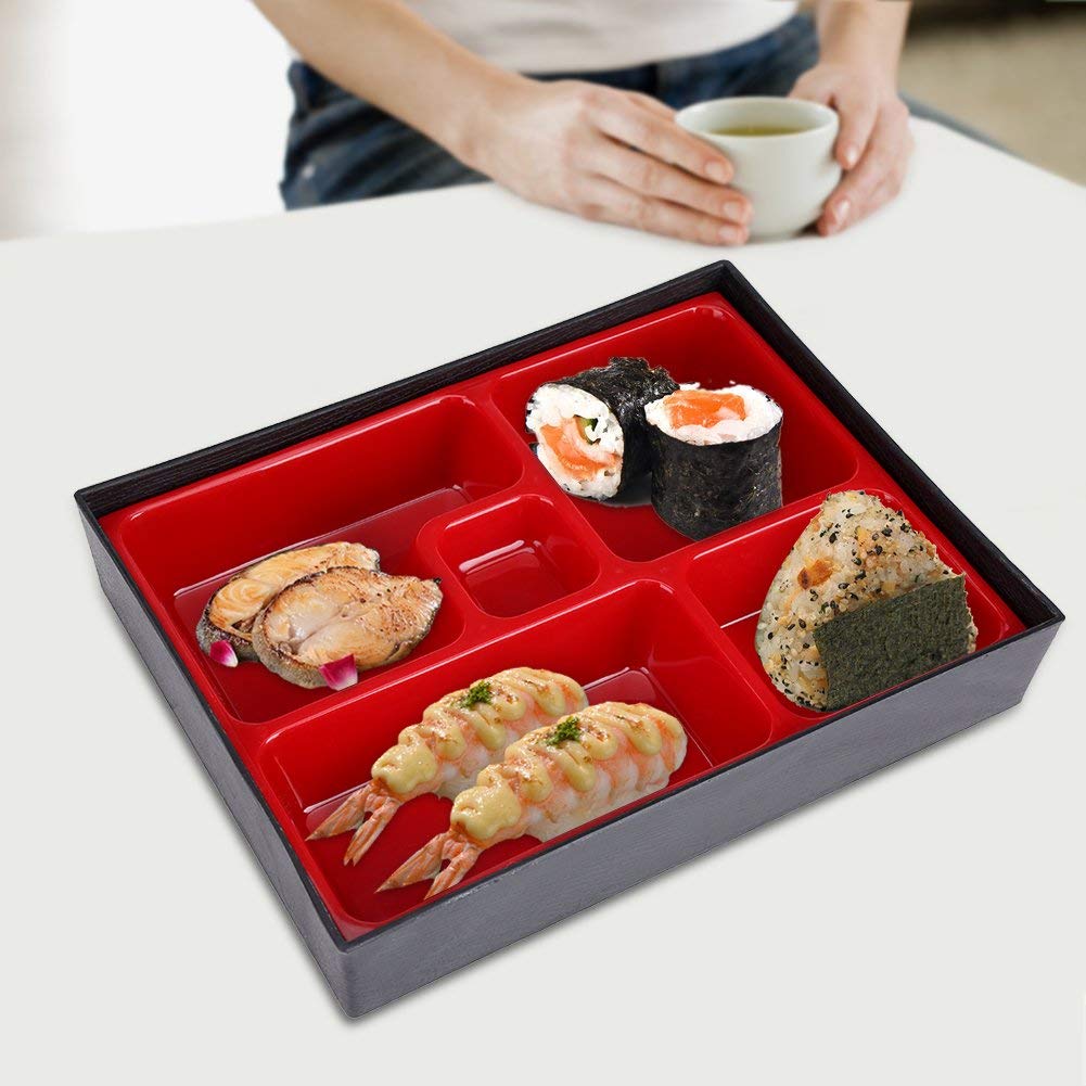 Japanese Bento Box - 5 Compartment Wooden Lunch Box for Office & Picnic
