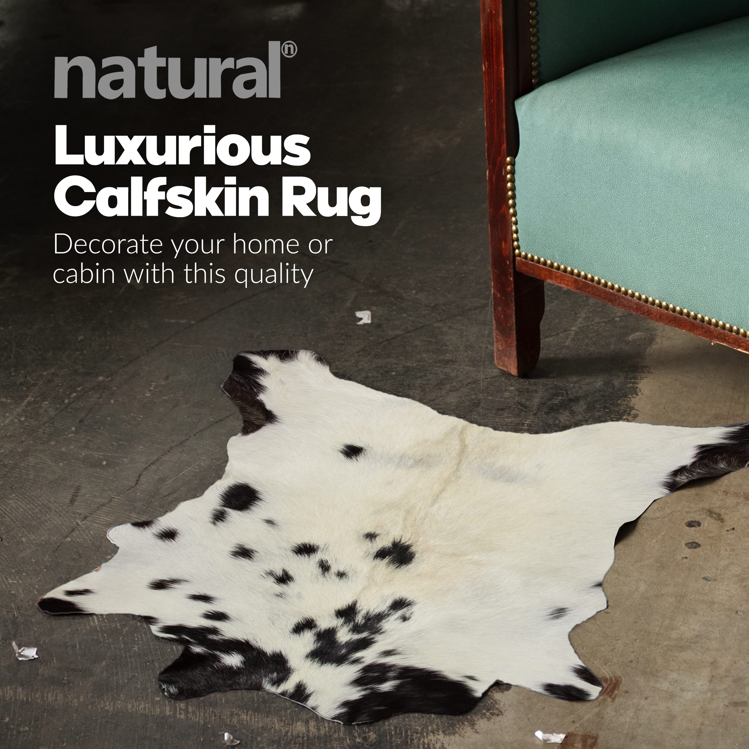 Natural White & Black Cowhide Rug for Living Room – 100% Real Calfskin Handmade Area Rug | Fade-Resistant Throw Rug 2x3 ft | Perfect for Rustic Cabin Decor, Farmhouse Style & Cozy Home Accents