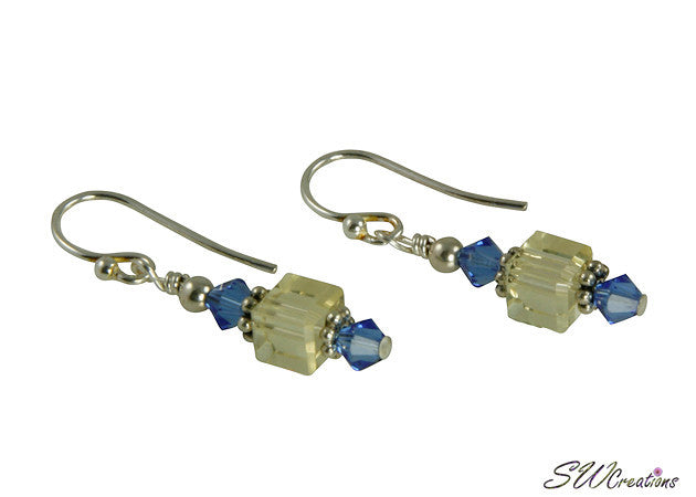 Natural Sapphire Sun Cube Crystal Bead Earrings for Women - Elegant Dangle Earrings for Party, Wedding & Everyday Wear