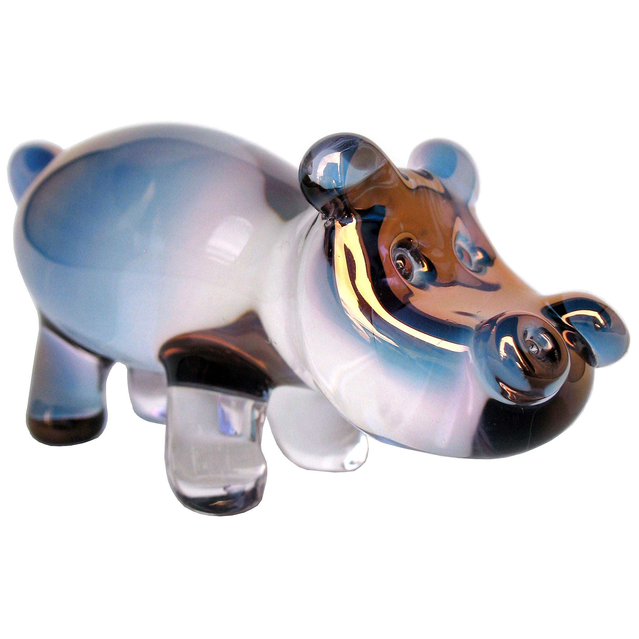 Hand Blown Glass Hippo Figurine - Unique Handmade Hippopotamus Sculpture for Home Decor, Gift & Collection | Perfect for Shelf Display, Office Desk & Nursery Room Decor