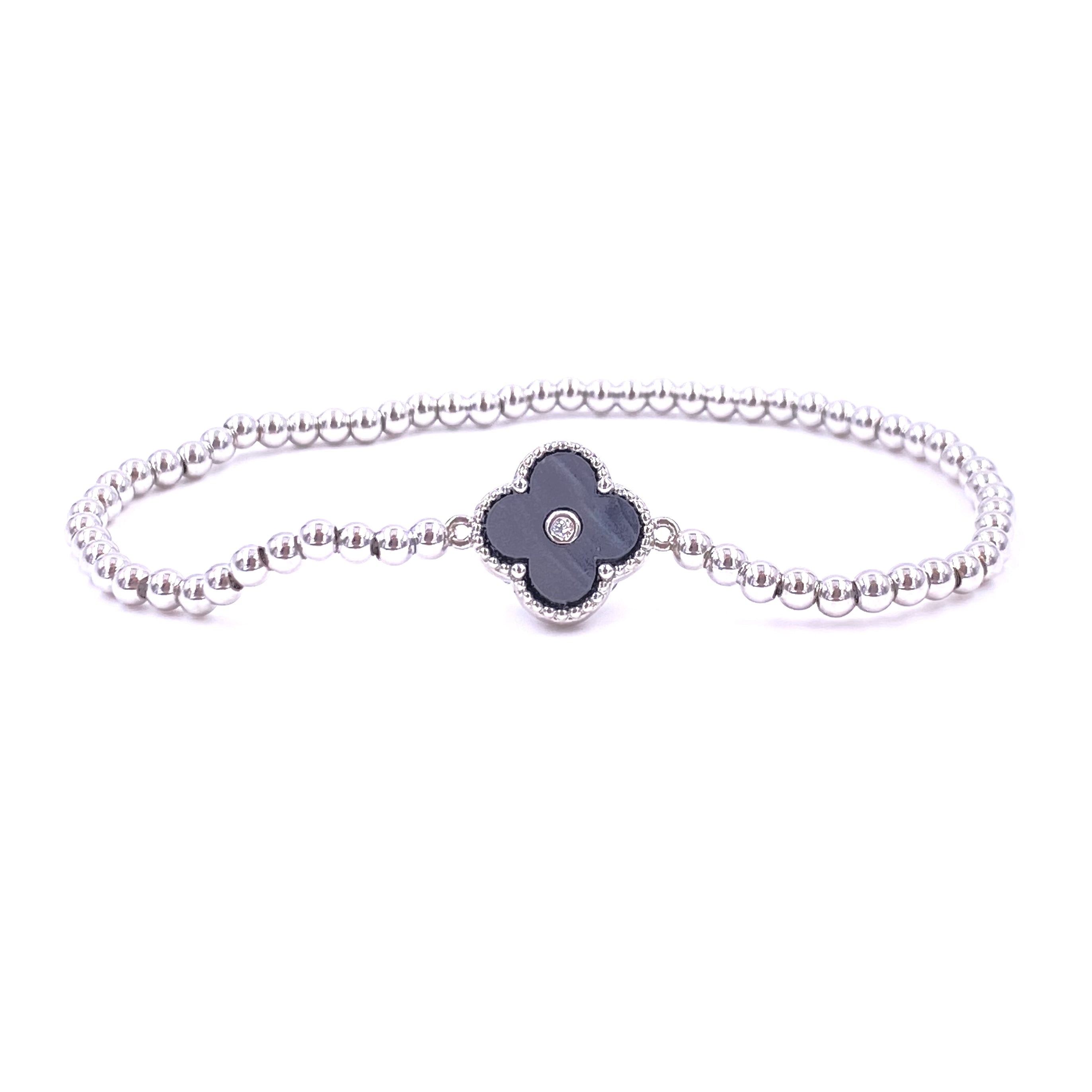 Ashley Gold Stainless Steel CZ Enamel Flower Design Stretch Bracelet for Women - Elegant Adjustable Fashion Jewelry for Parties, Weddings & Daily Wear