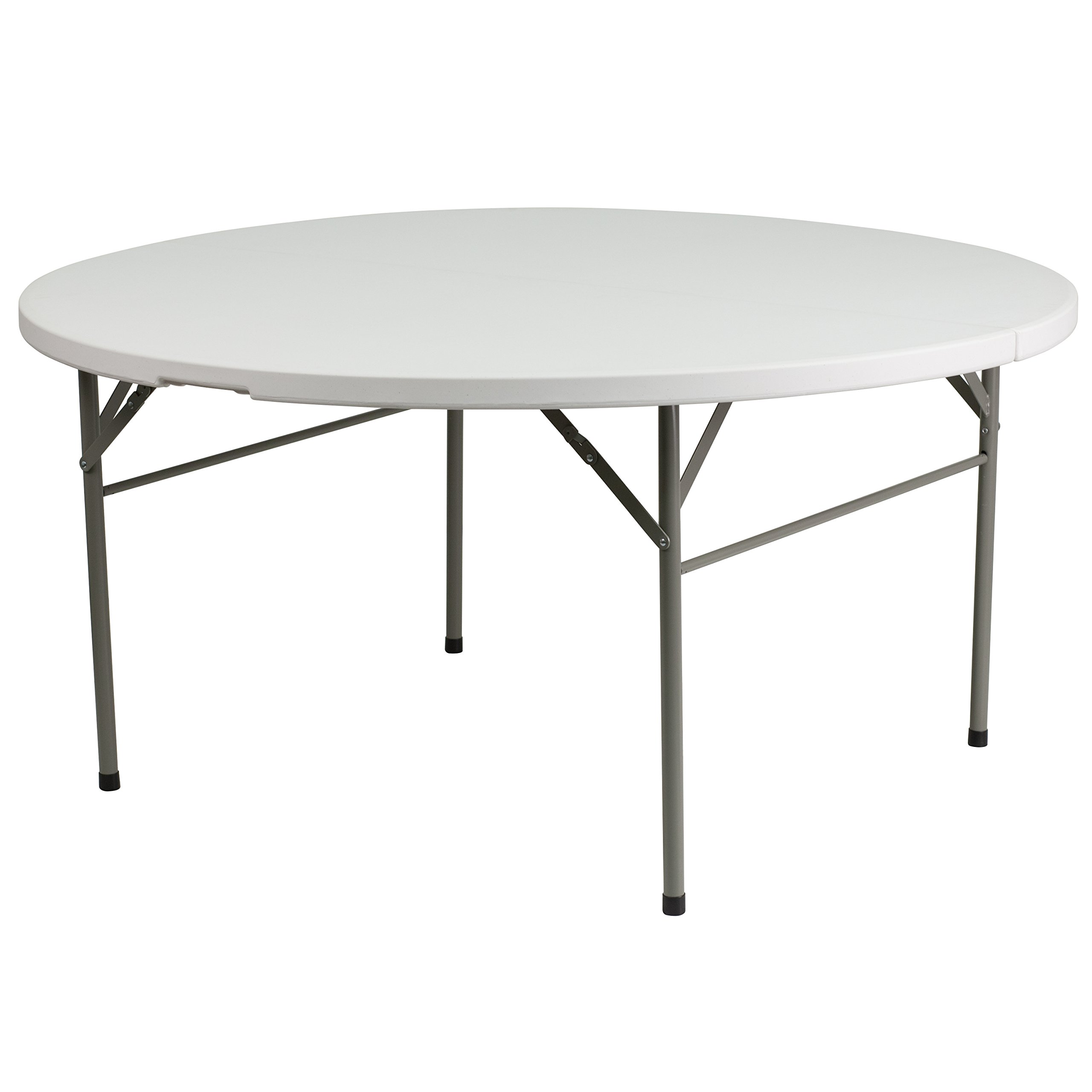 Flash Furniture Scarborough 5-Foot Round Plastic Folding Table with Carrying Handle - Bi-Fold Portable Banquet Table for Parties, Weddings & Events - Indoor/Outdoor Use - White