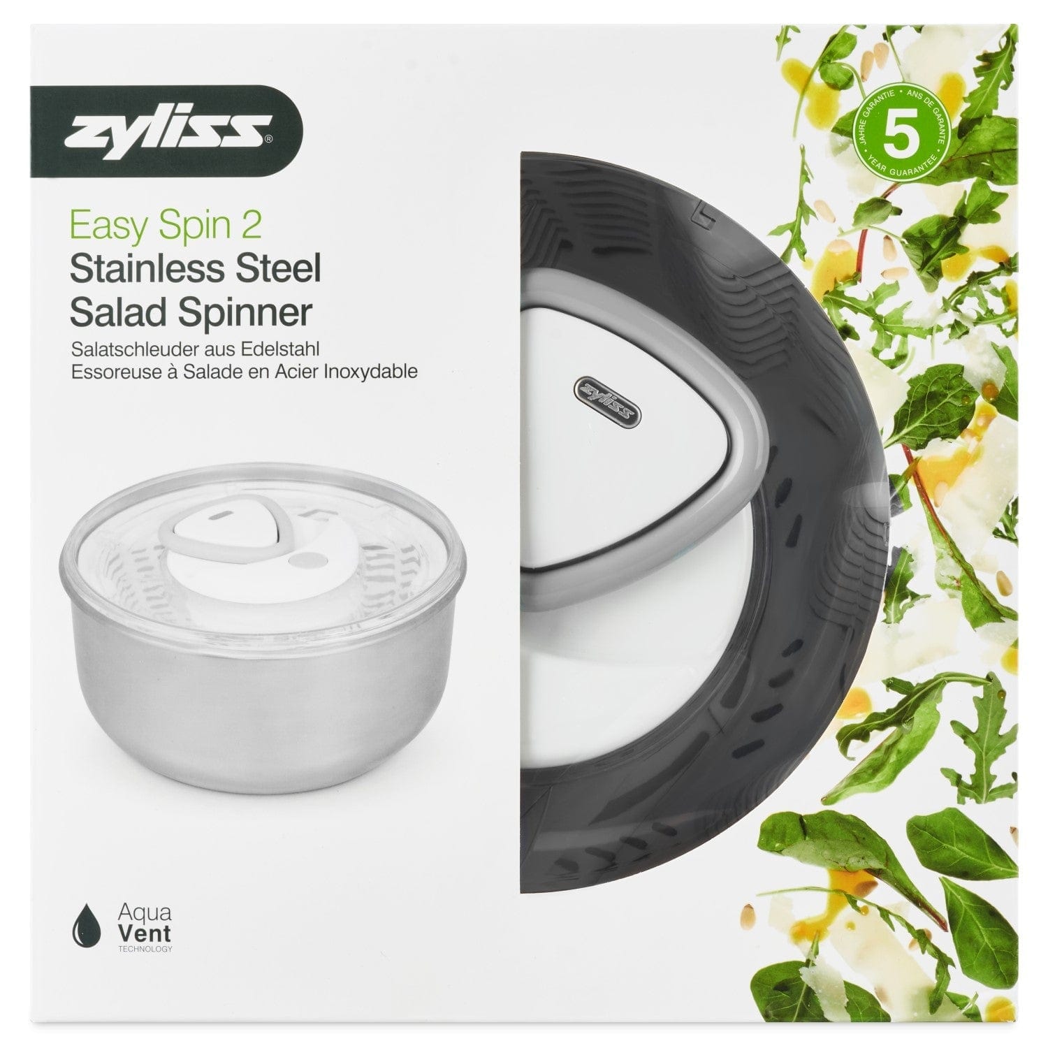 Zyliss Easy Spin 2 Stainless Steel Salad Spinner - Large 5.5 Quart Kitchen Gadget for Washing & Drying Lettuce, Greens, Herbs - Perfect for Meal Prep, Healthy Eating & Fresh Salads