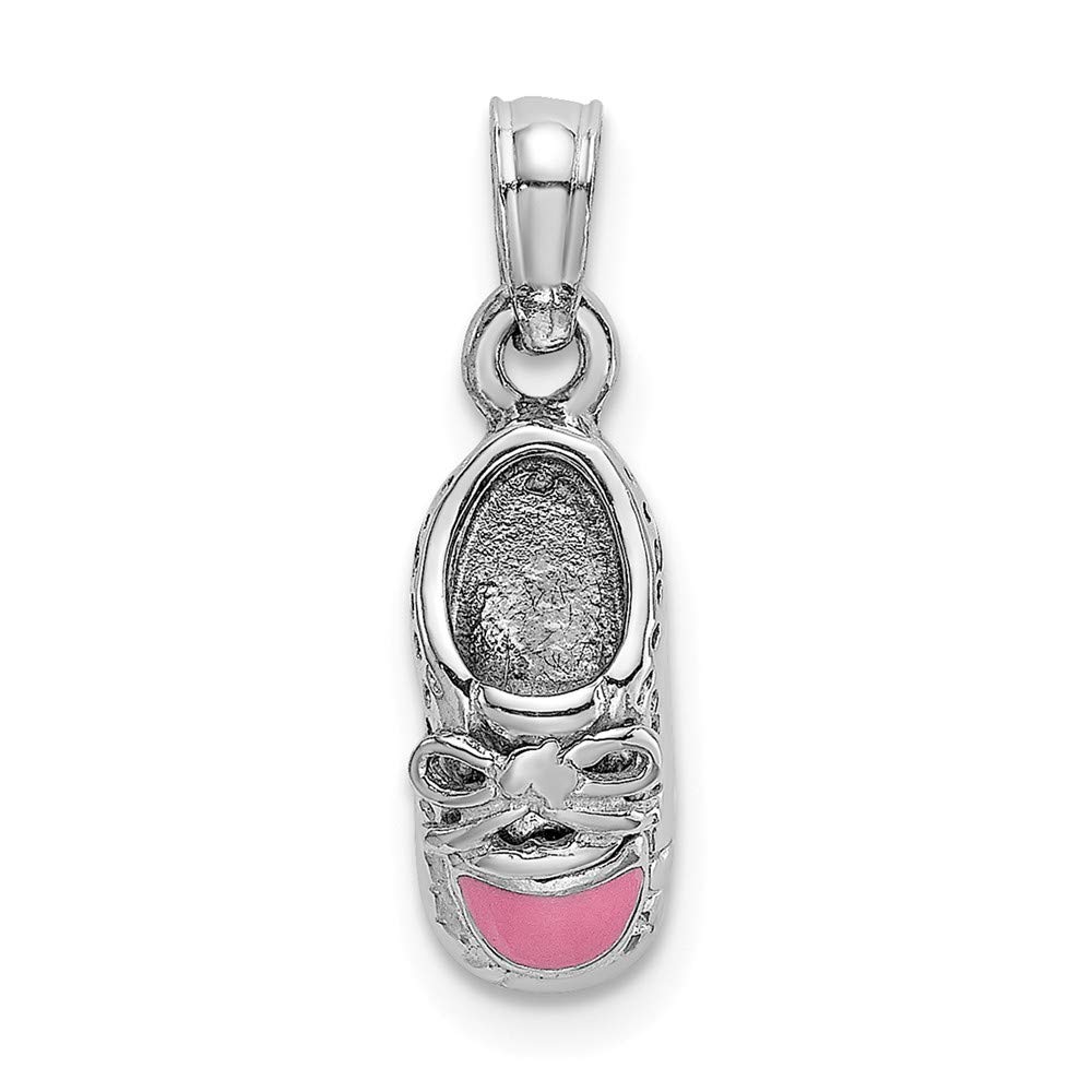 14K White Gold 3D Pink Enamel Baby Shoe Charm Pendant - Perfect for Newborn Gifts, Christening Jewelry & Mom's Keepsake Necklace