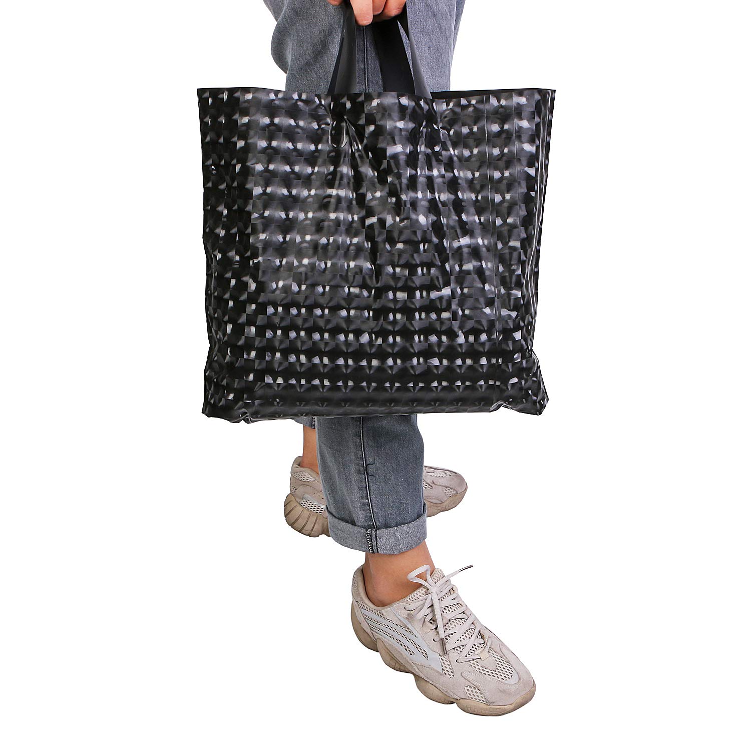 Gesodant 50-Pack Black Merchandise Bags with Handles - 15.7