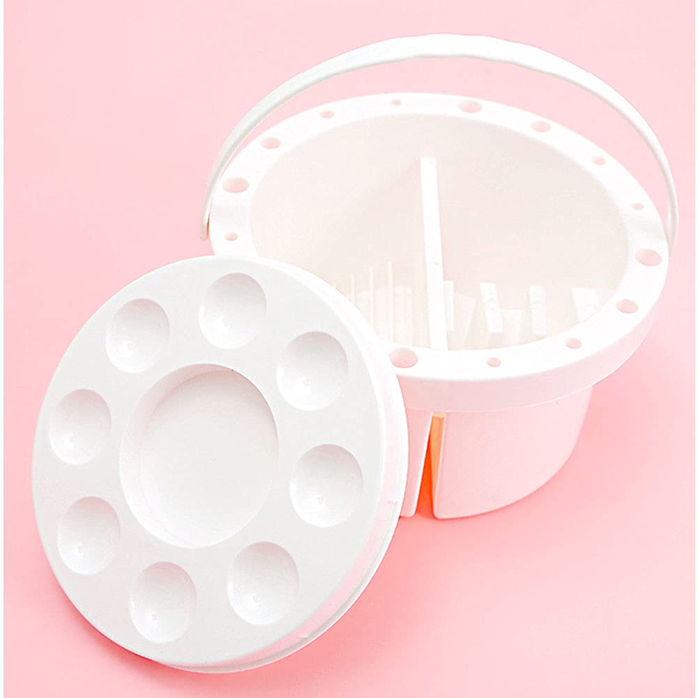 Professional Art Brush Cleaner Pot with Holder & Palette Lid - White Round Paint Brush Washer Basin for Watercolor & Oil Painting - Perfect for Studio, Classroom & Home Art Projects