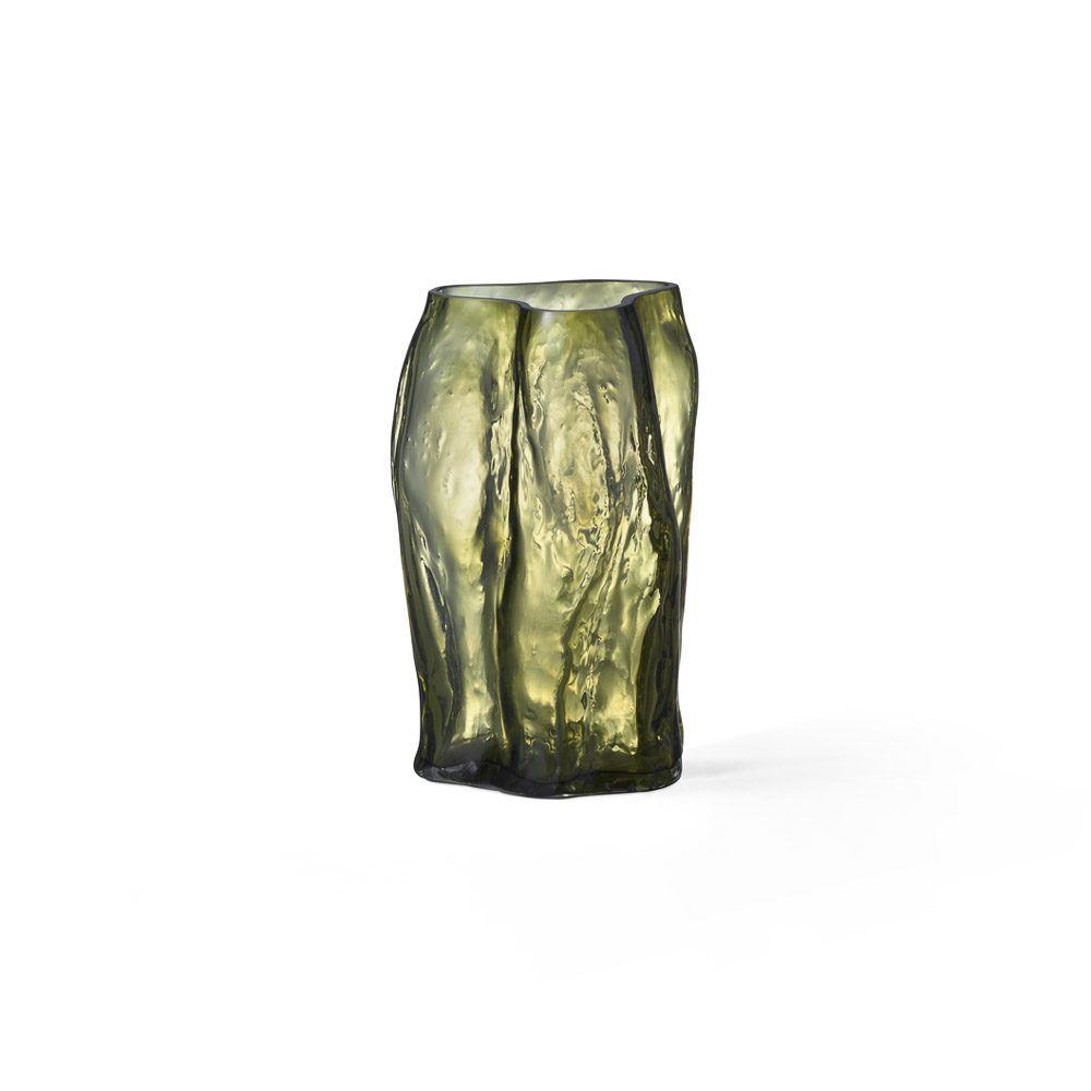 NEW WORKS Blaehr Small Vase - Smoked Green Glass Handmade Art Piece for Home Decor, Wedding Centerpiece, and Modern Interior Design