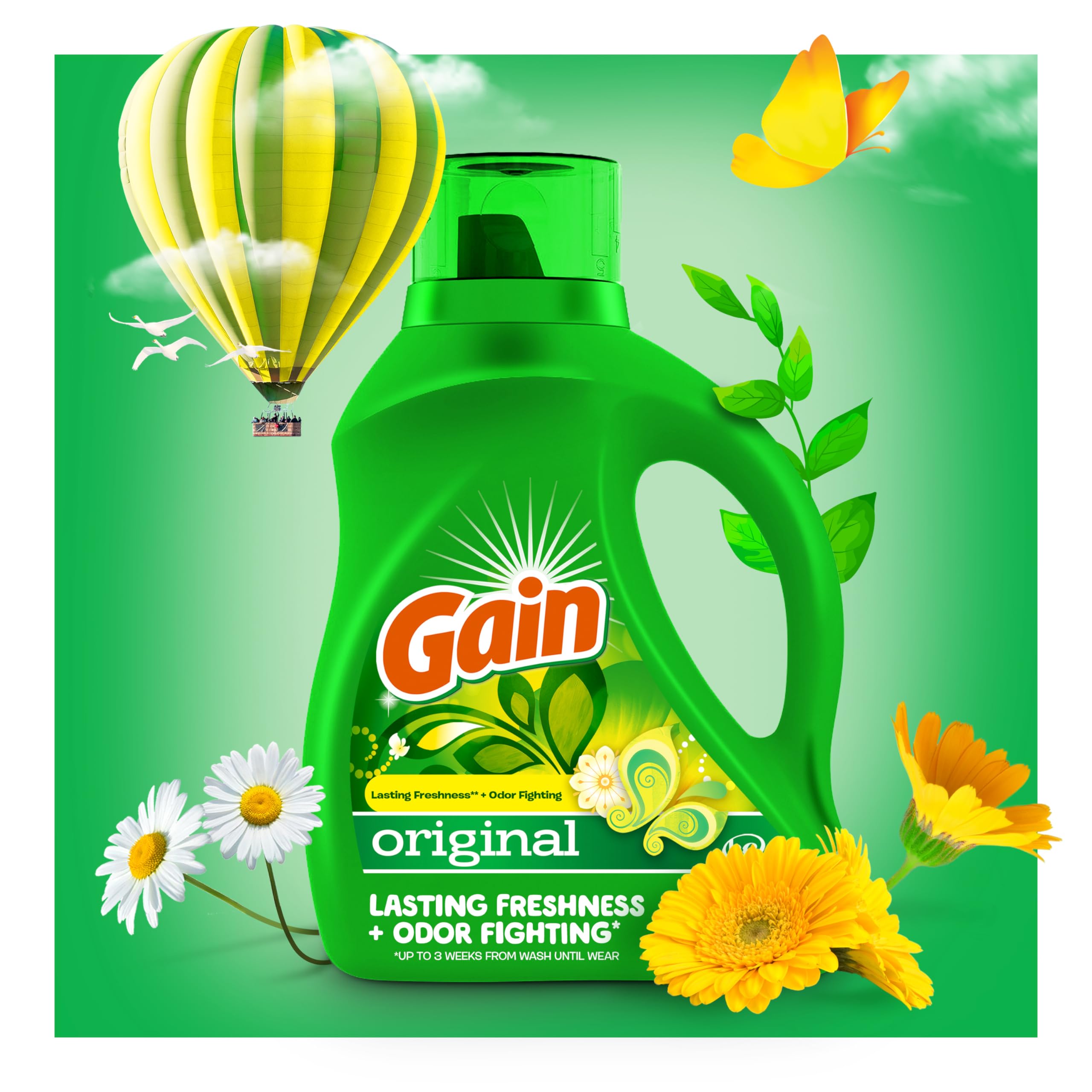 Gain Original Scent Liquid Laundry Detergent with Aroma Boost - HE Compatible, 65 Fl Oz (Pack of 2) - 90 Loads - Fresh & Powerful Clean for Clothes, Sheets & Towels - Ideal for Families & Heavy Laundry Use